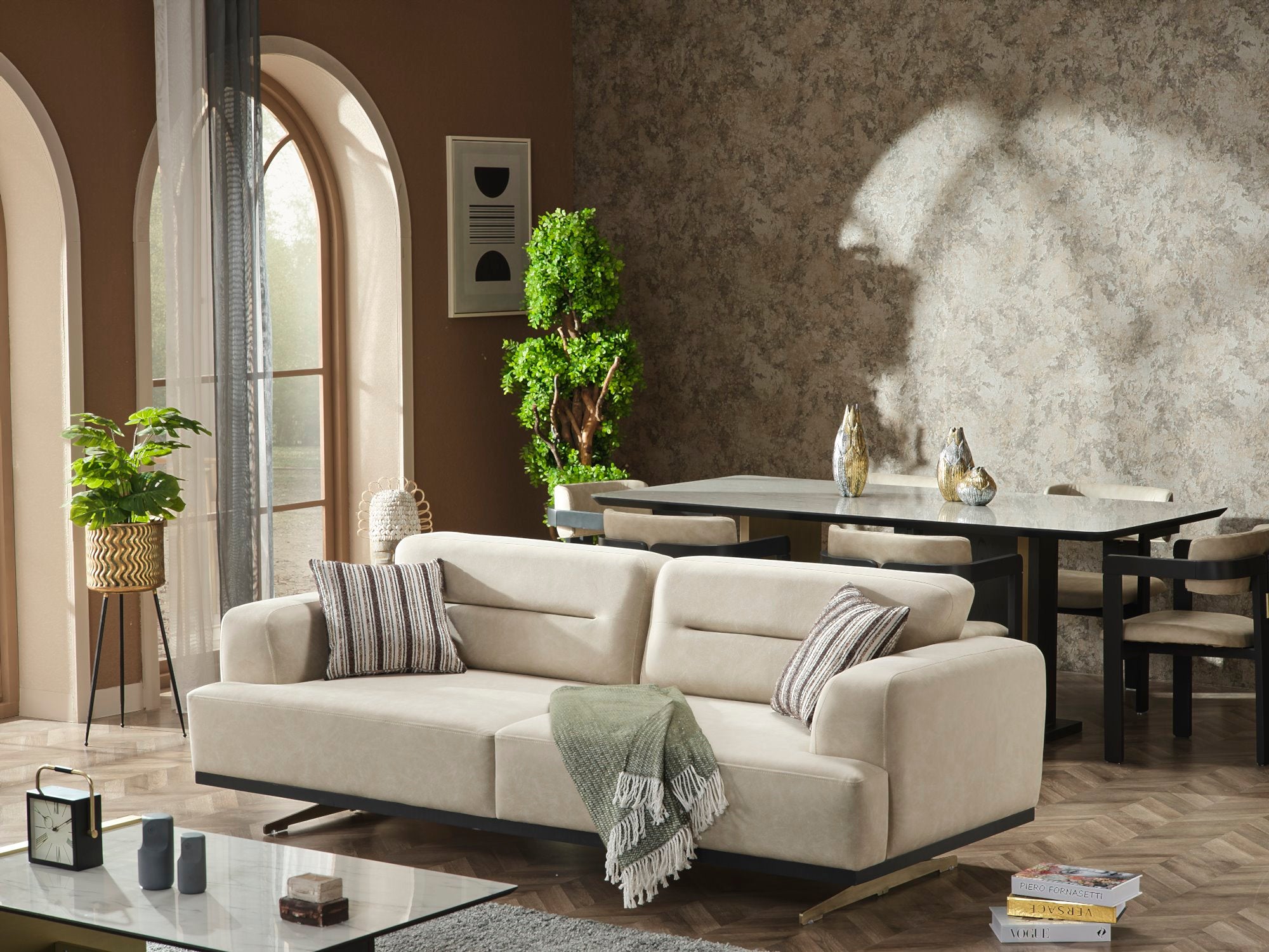 Pendik Convertible Livingroom Set (2 Sofa & 2 Chair) Cream