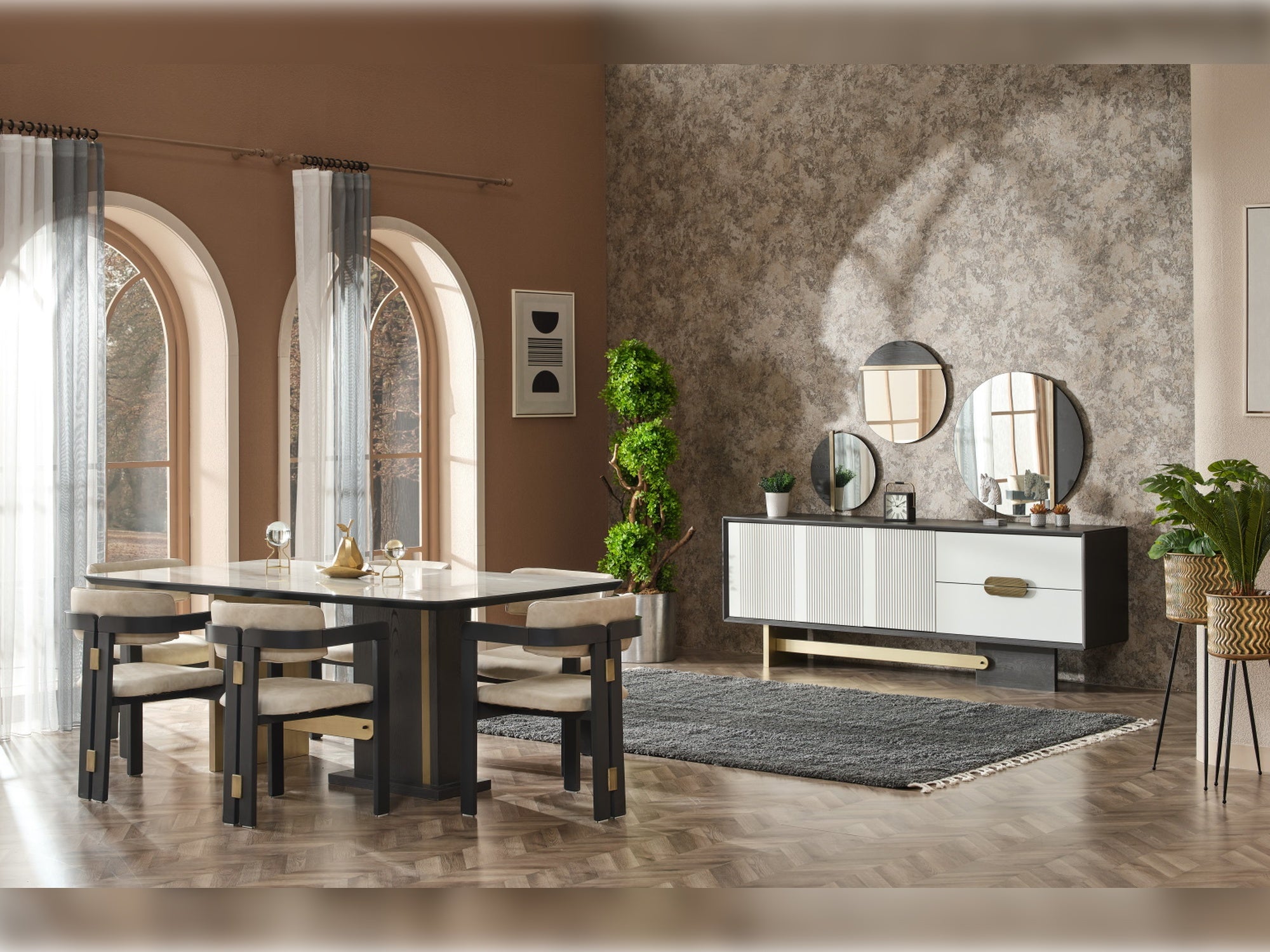 Pendik Diningroom (Consol With Mirror & Dining Table & 6 Dining Chair)