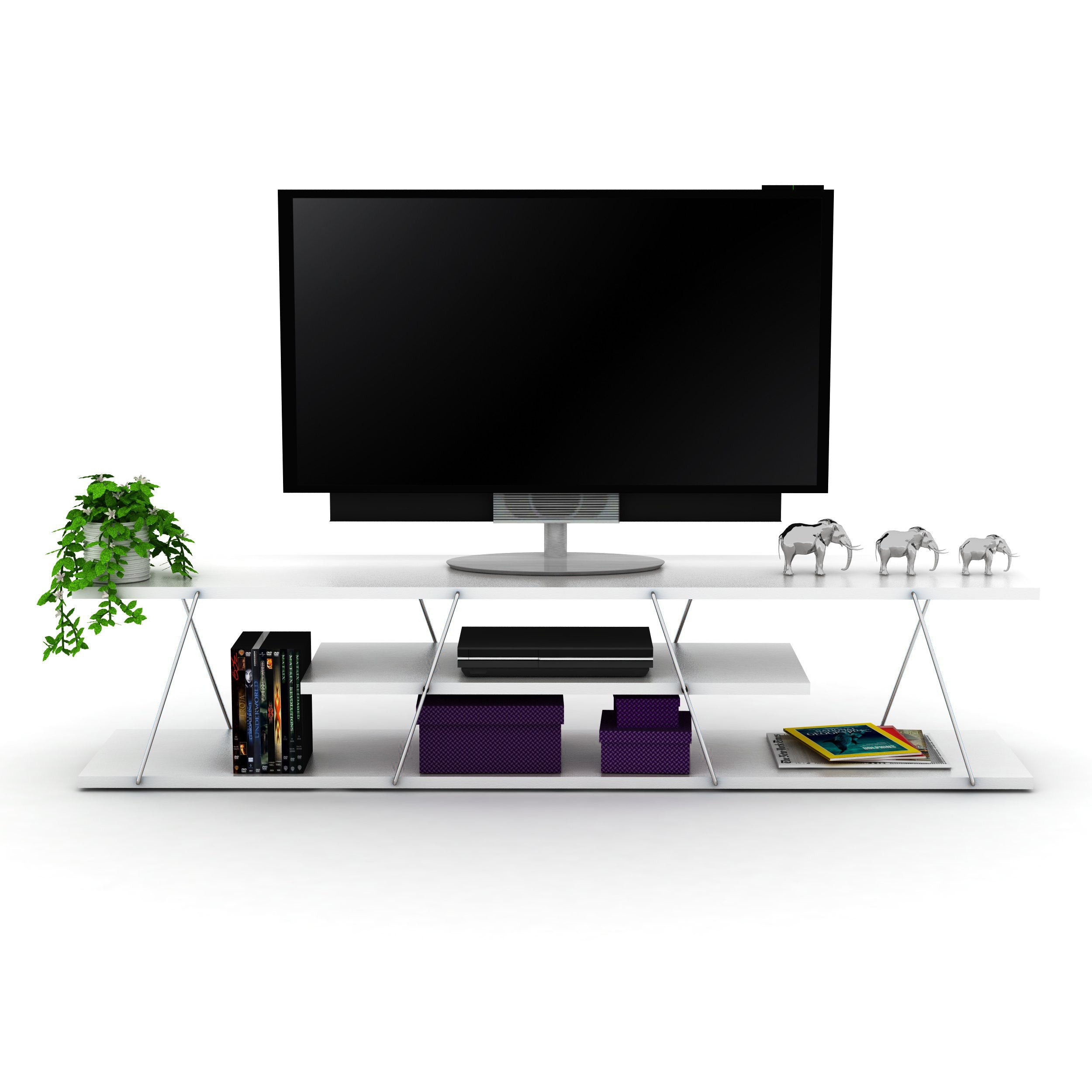Tars Tv Stand White-Chrome