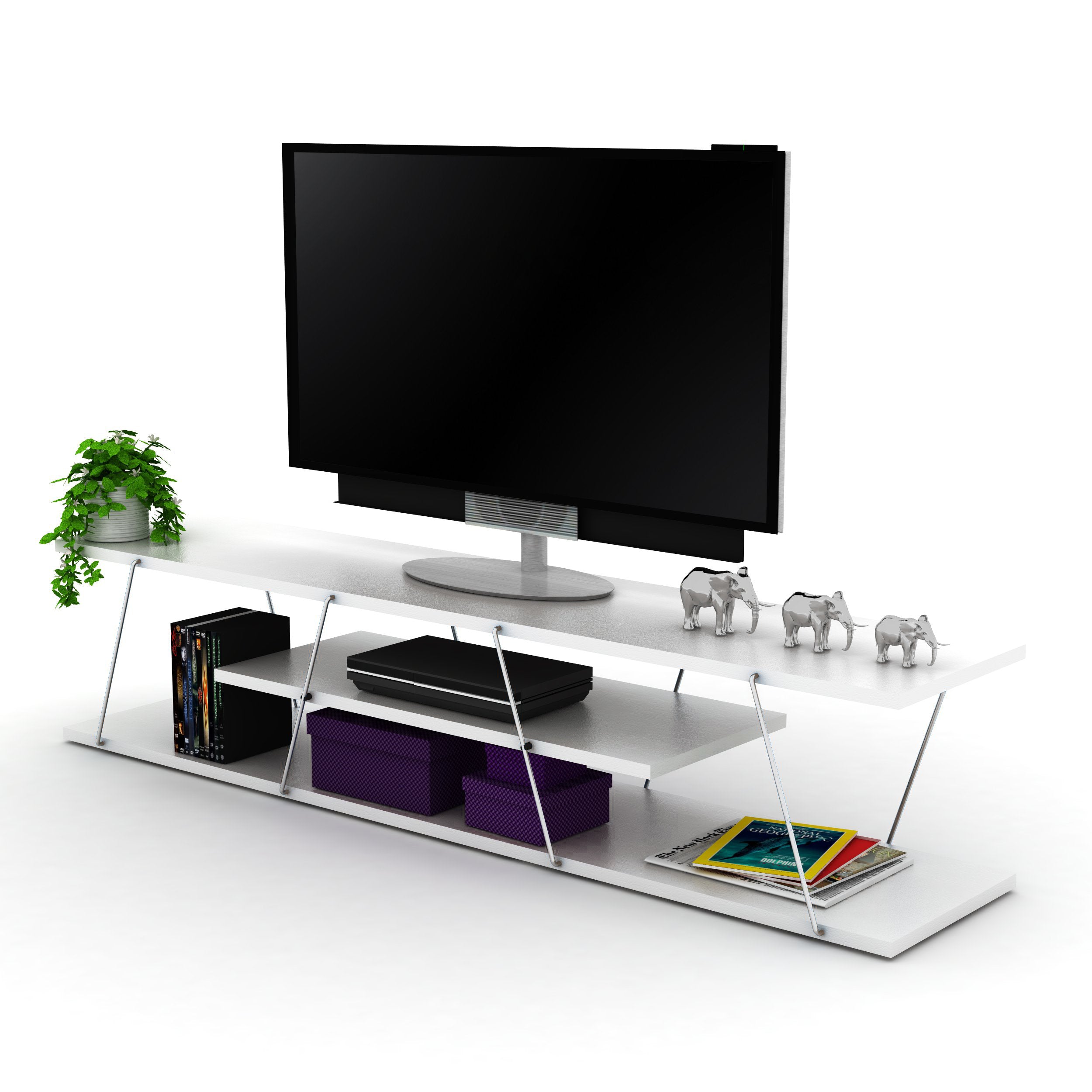 Tars Tv Stand White-Chrome