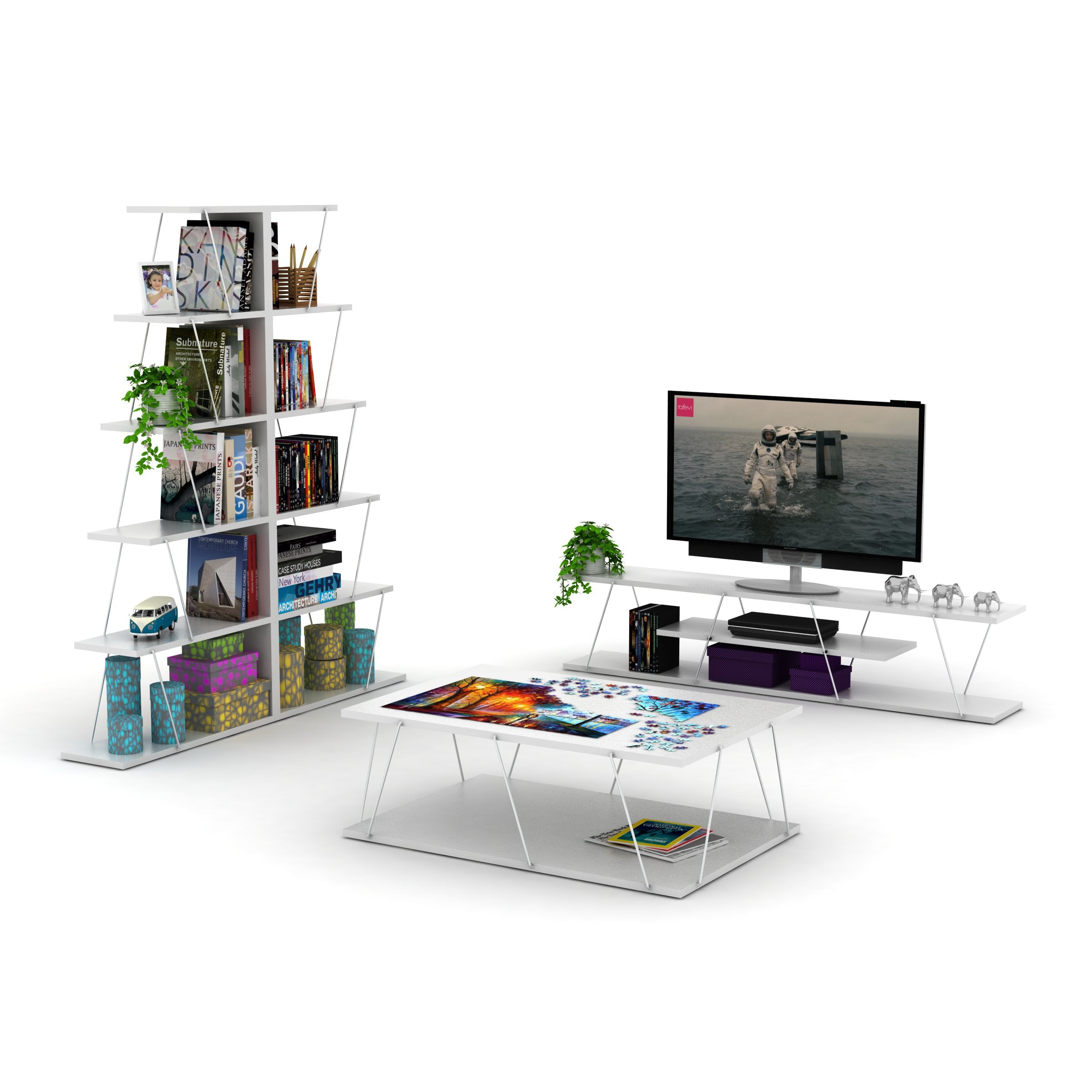 Tars Tv Stand White-Chrome