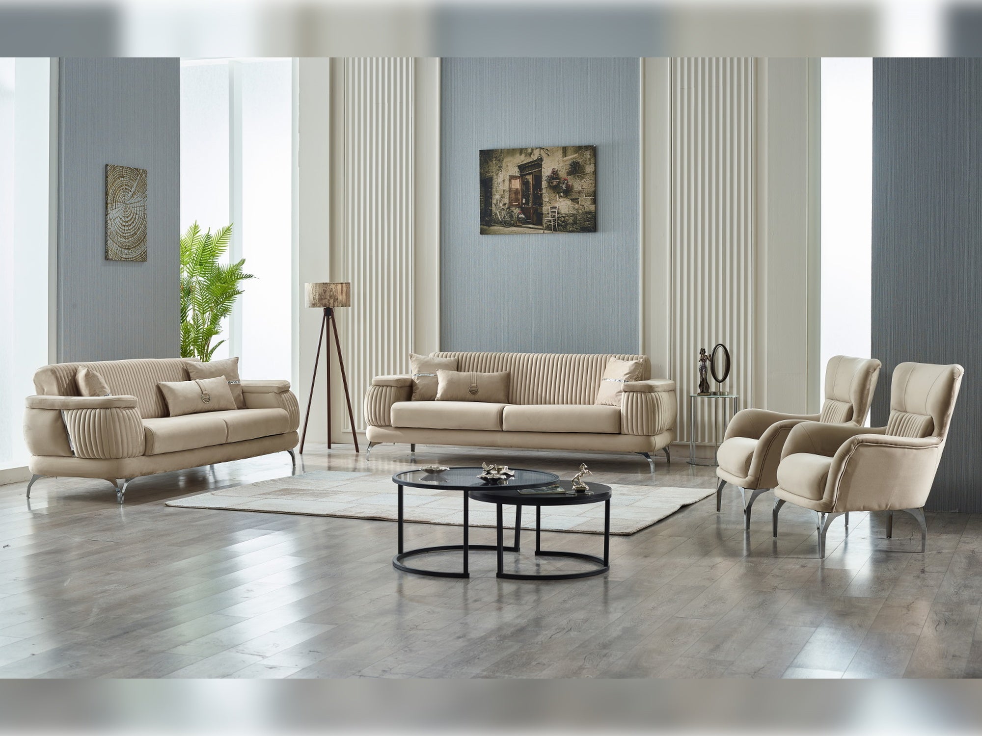 Resital Convertible Livingroom Set (2 Sofa Chair) Beige