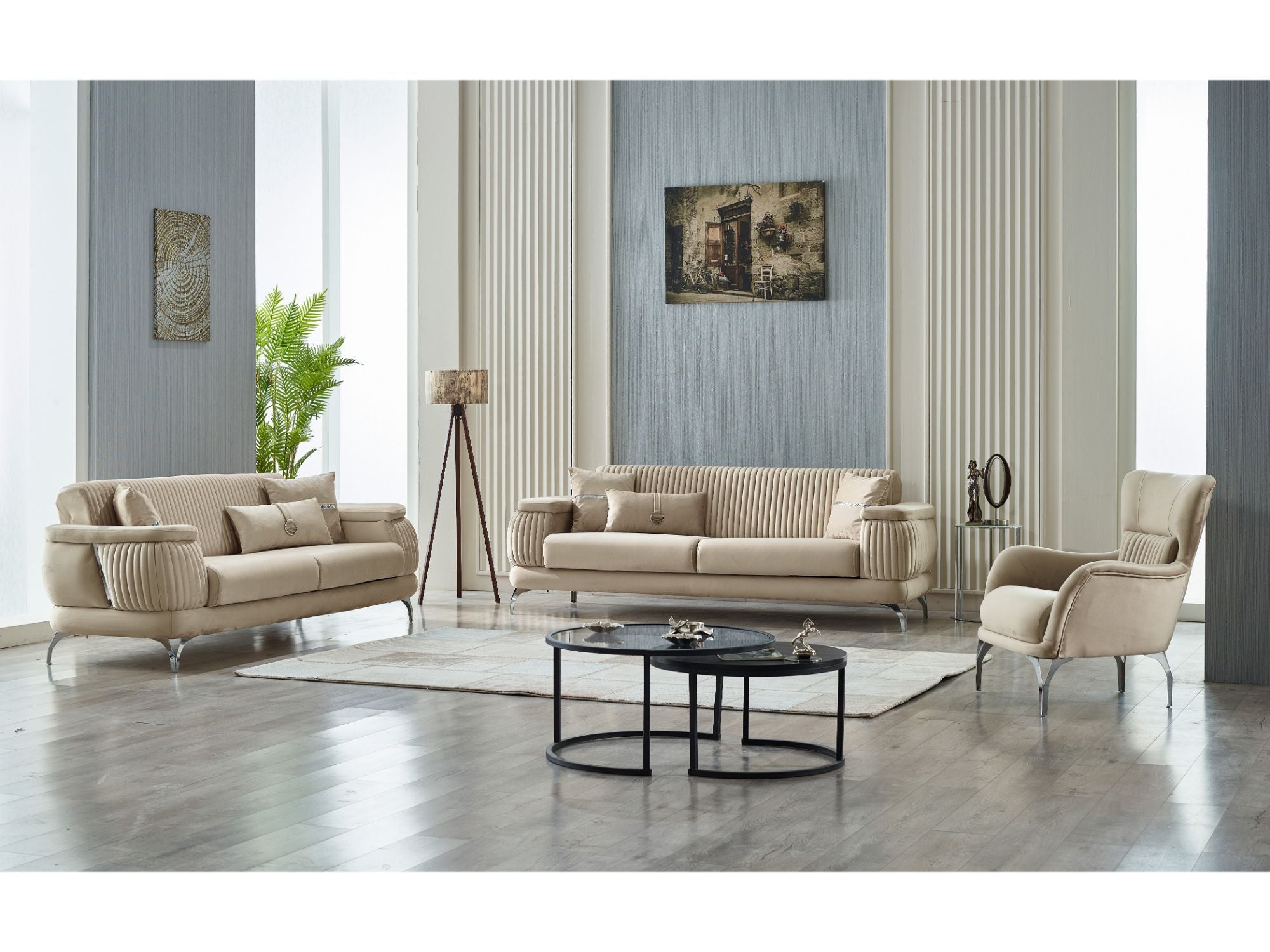 Resital Convertible Livingroom Set (2 Sofa & 2 Chair) Beige