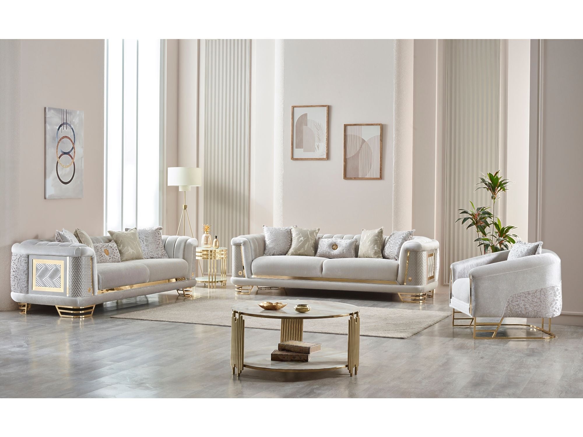 Romans Stationary Livingroom (2 Sofa & 2 Chair) Cream