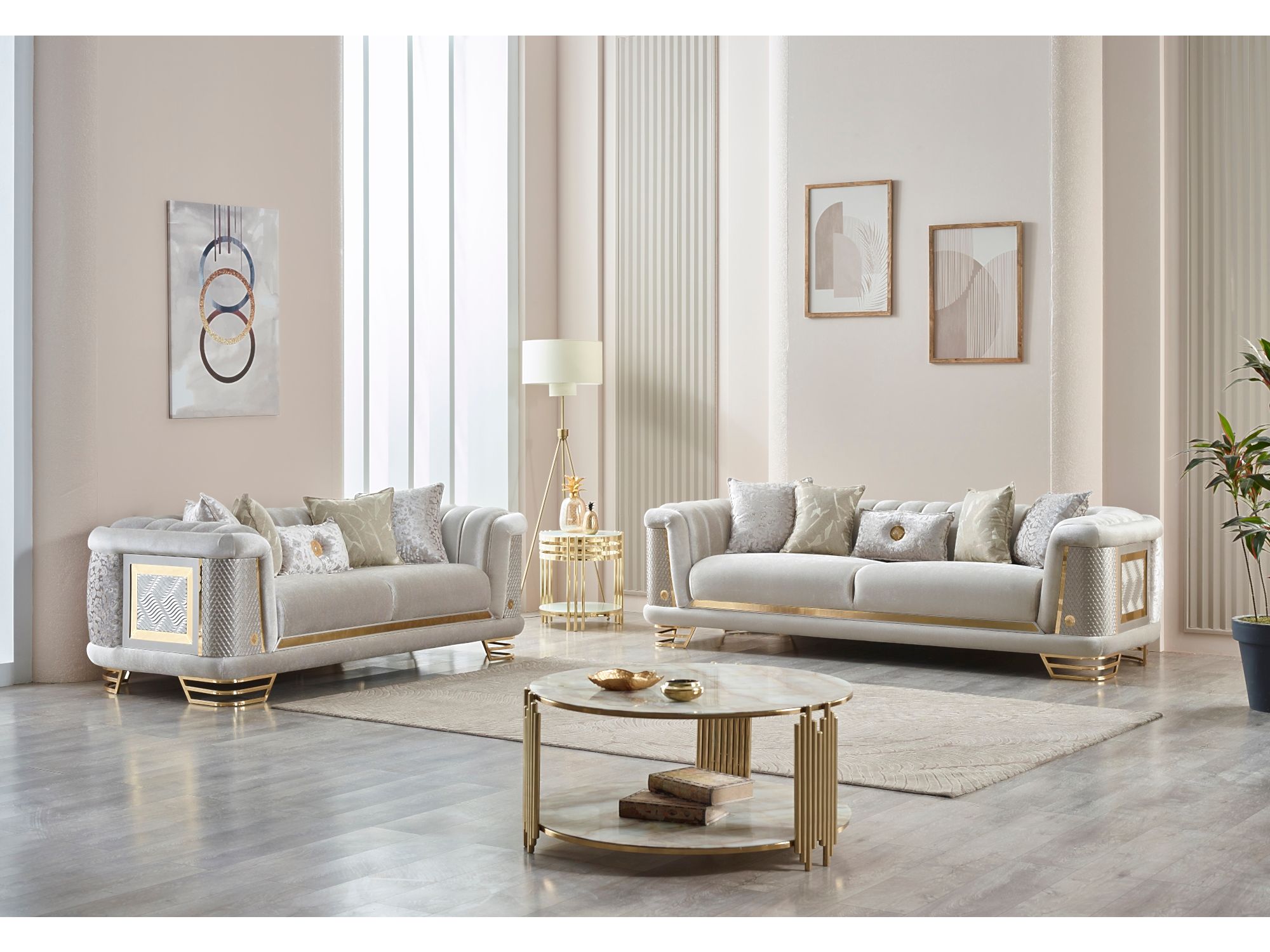 Romans Stationary Livingroom (2 Sofa & 2 Chair) Cream