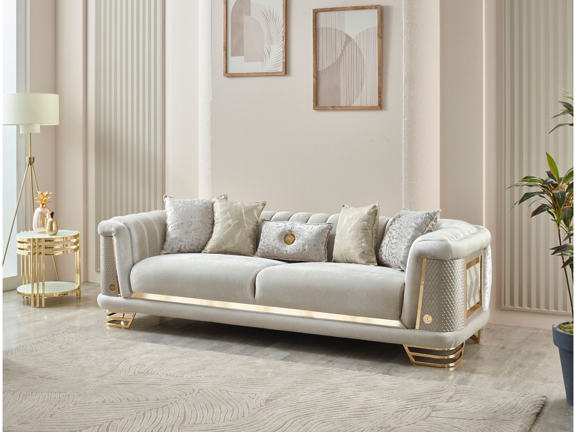 Romans Stationary Livingroom (2 Sofa & 2 Chair) Cream