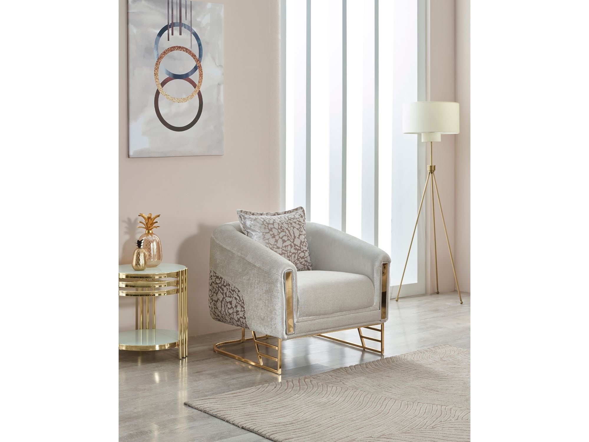 Romans Stationary Livingroom (2 Sofa & 2 Chair) Cream