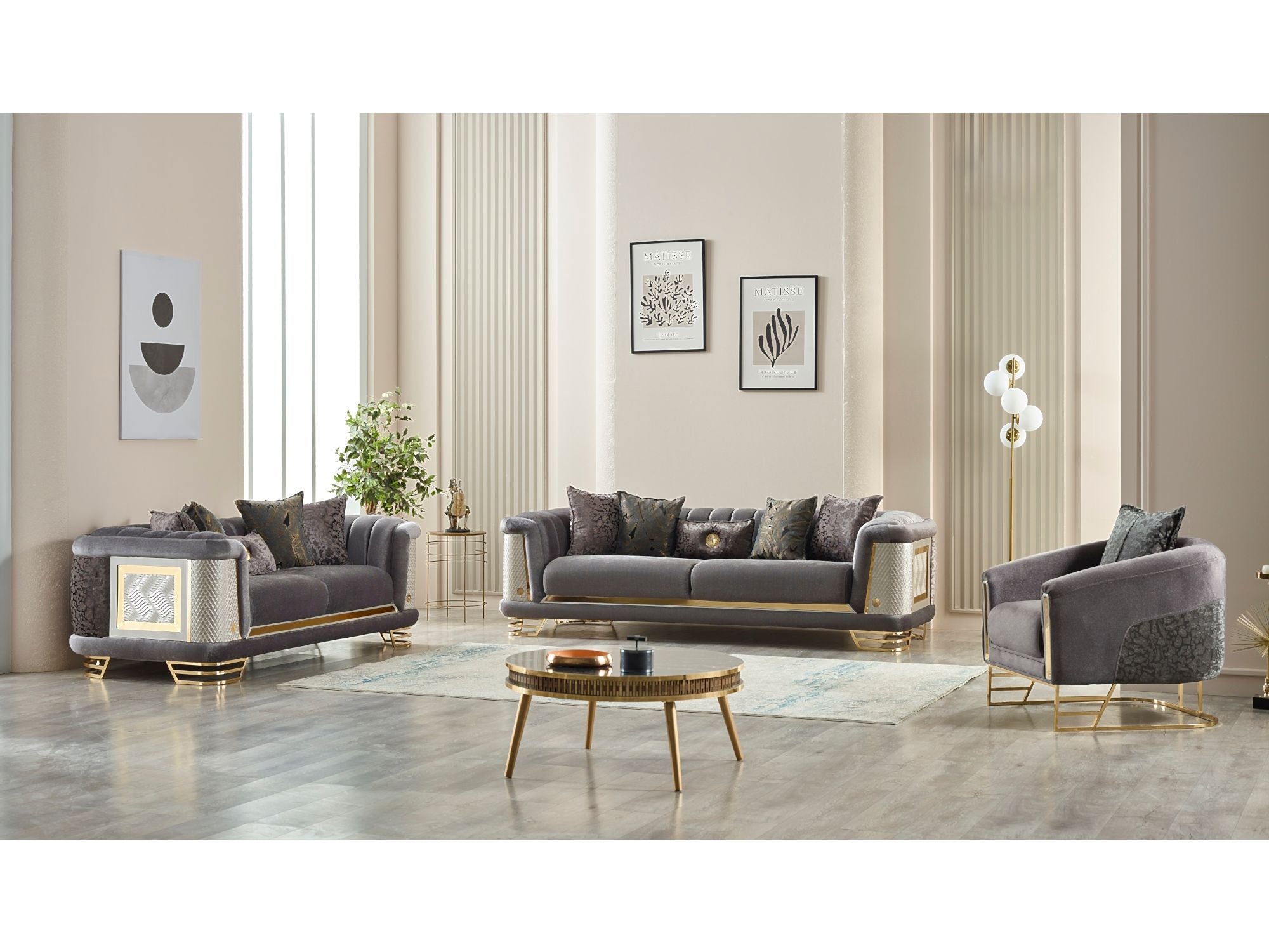 Romans Stationary Livingroom (2 Sofa & 2 Chair) Grey