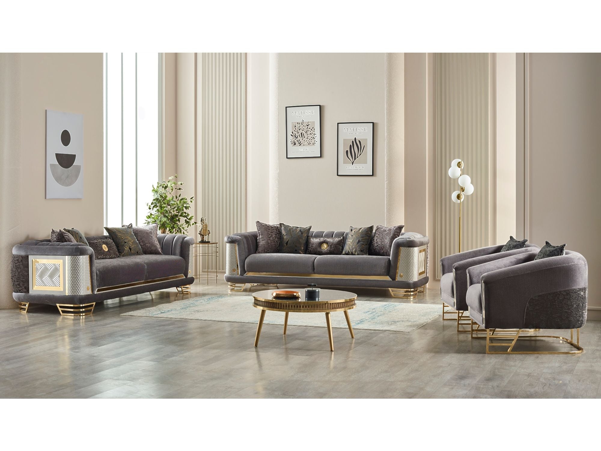 Romans Stationary Livingroom (2 Sofa & 2 Chair) Grey