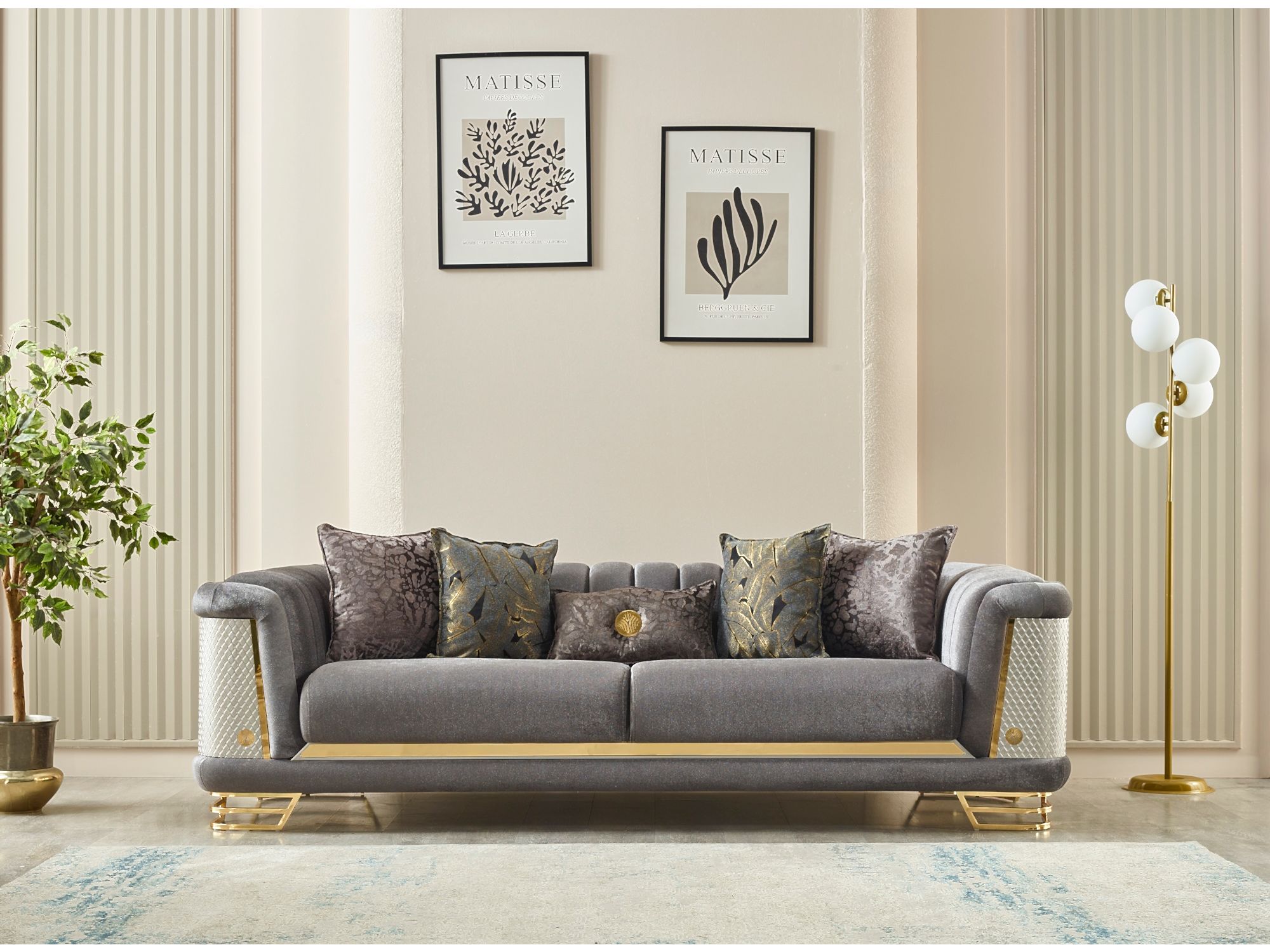 Romans Stationary Livingroom (2 Sofa & 2 Chair) Grey