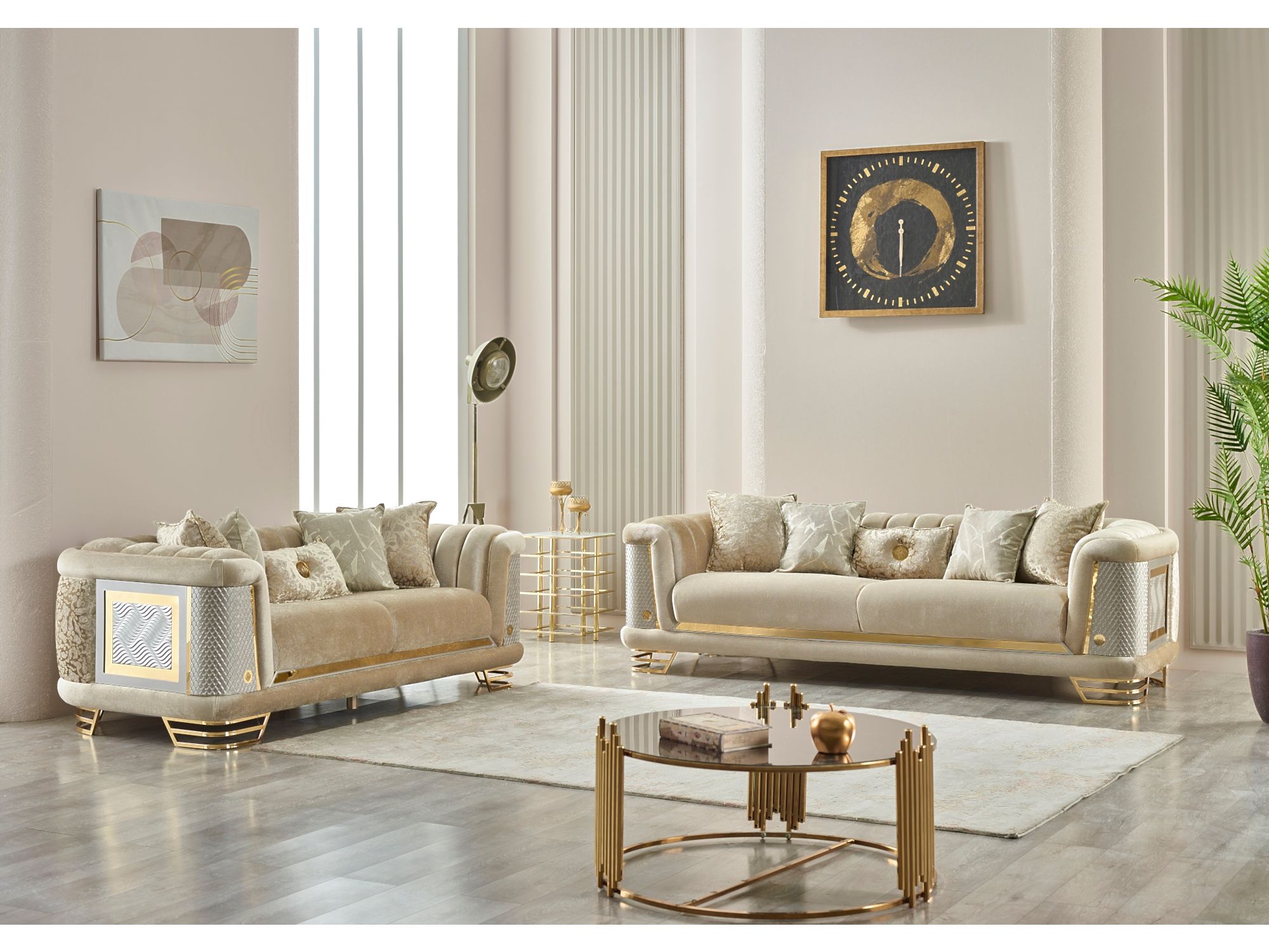 Romans Stationary Livingroom (2 Sofa & 2 Chair) Beige