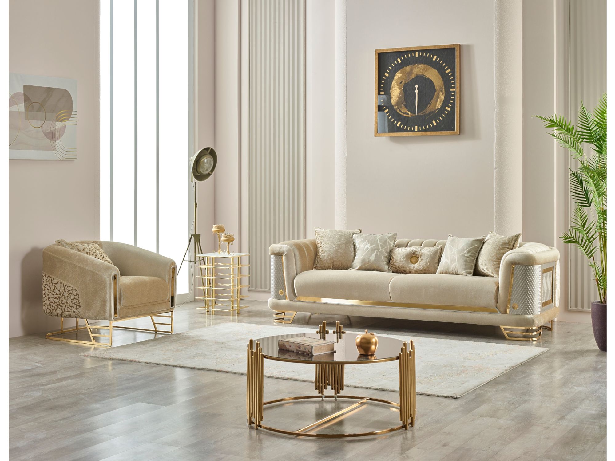 Romans Stationary Livingroom (2 Sofa & 2 Chair) Beige