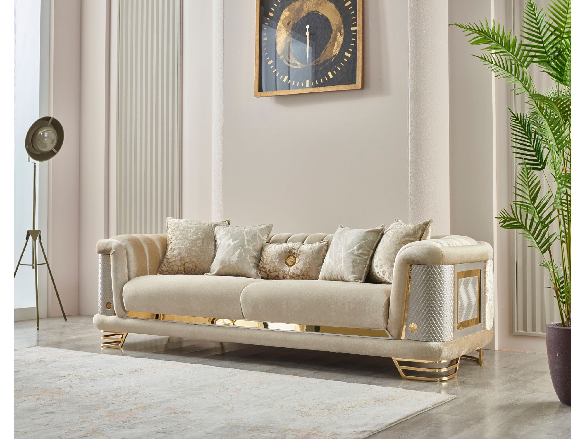 Romans Stationary Livingroom (2 Sofa & 2 Chair) Beige