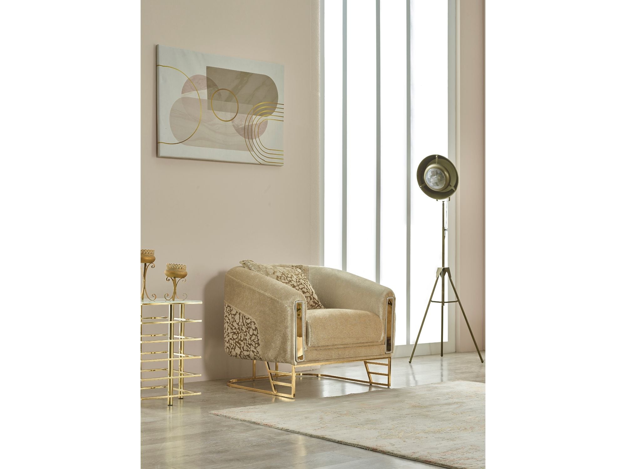 Romans Stationary Livingroom (2 Sofa & 2 Chair) Beige