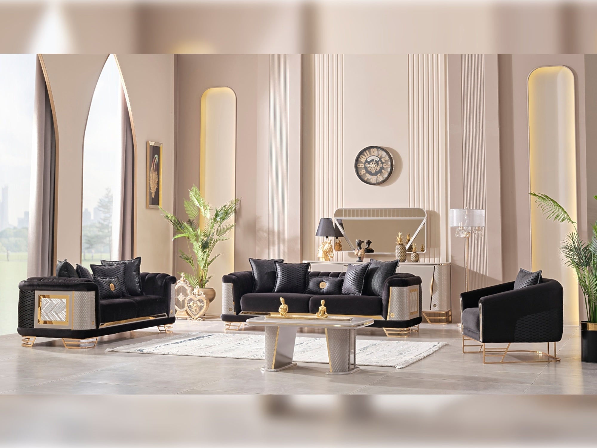 Romans 3-pieces (Sofa & Loveseat & Chair) Livingroom Set Black