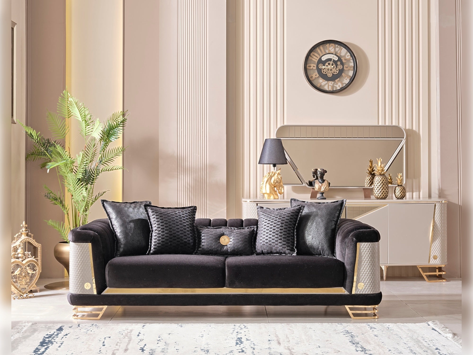 Romans Stationary Sofa Black