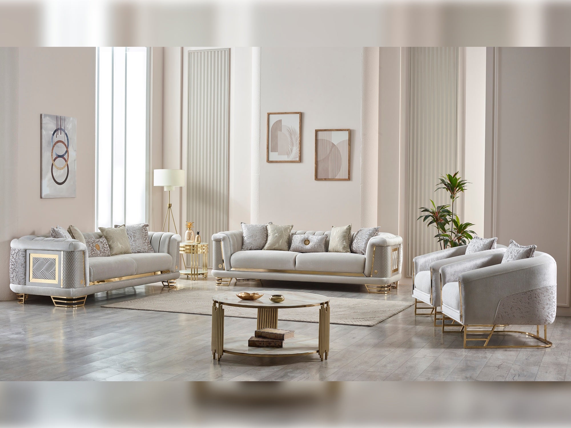 Romans Stationary Livingroom (2 Sofa & 2 Chair) Cream