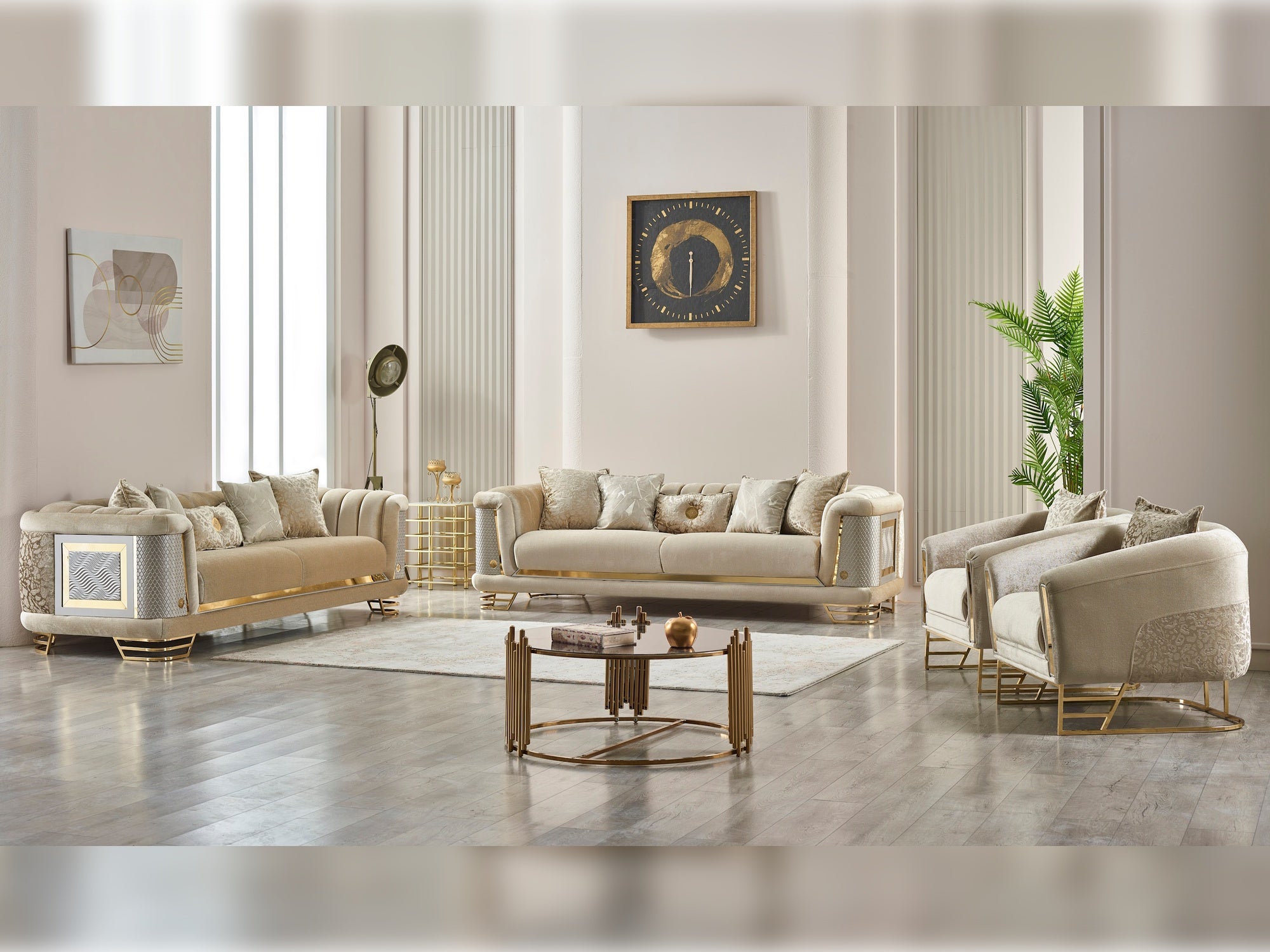 Romans Stationary Livingroom (2 Sofa & 2 Chair) Beige