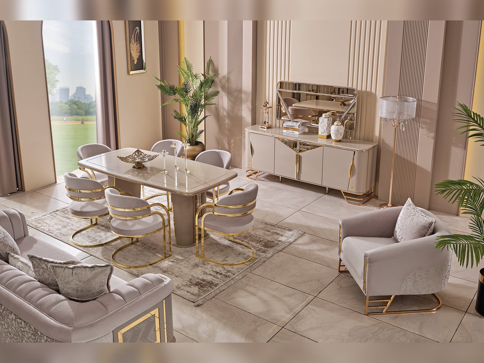 Romans Diningroom (Consol With Mirror & Dining Table & 6 Dining Chair)