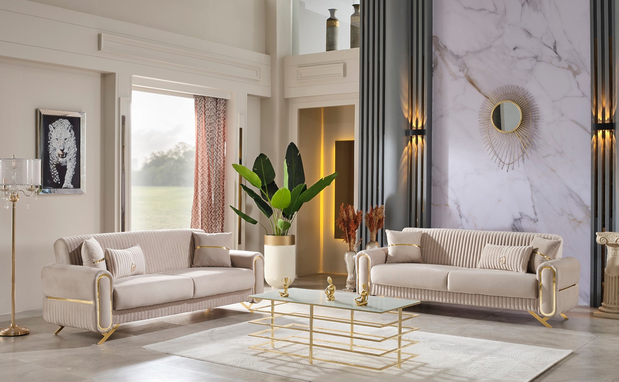 Royal Convertible Livingroom Set (2 Sofa & 2 Chair) Beige