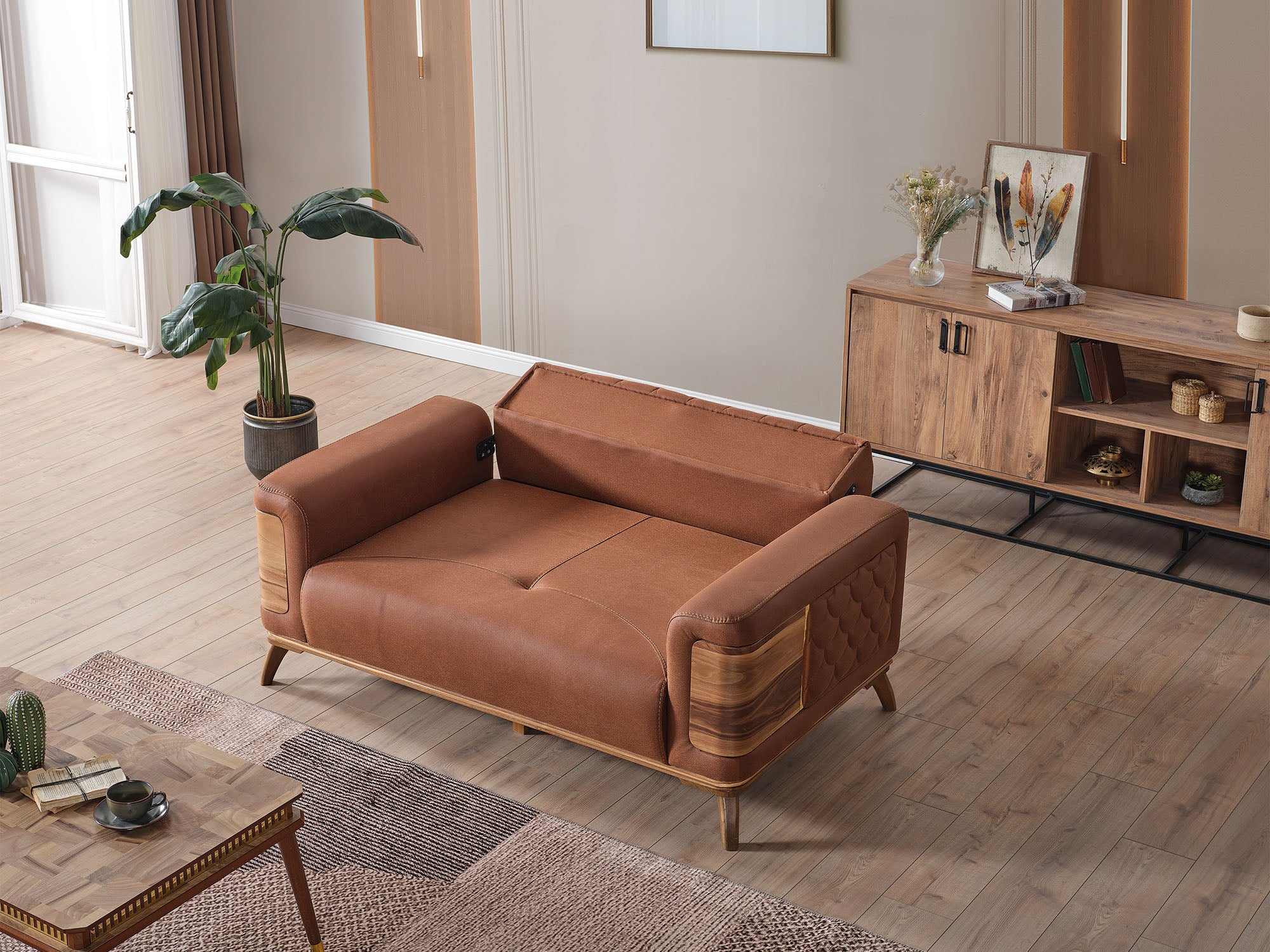 Ruby Convertible Loveseat Brick