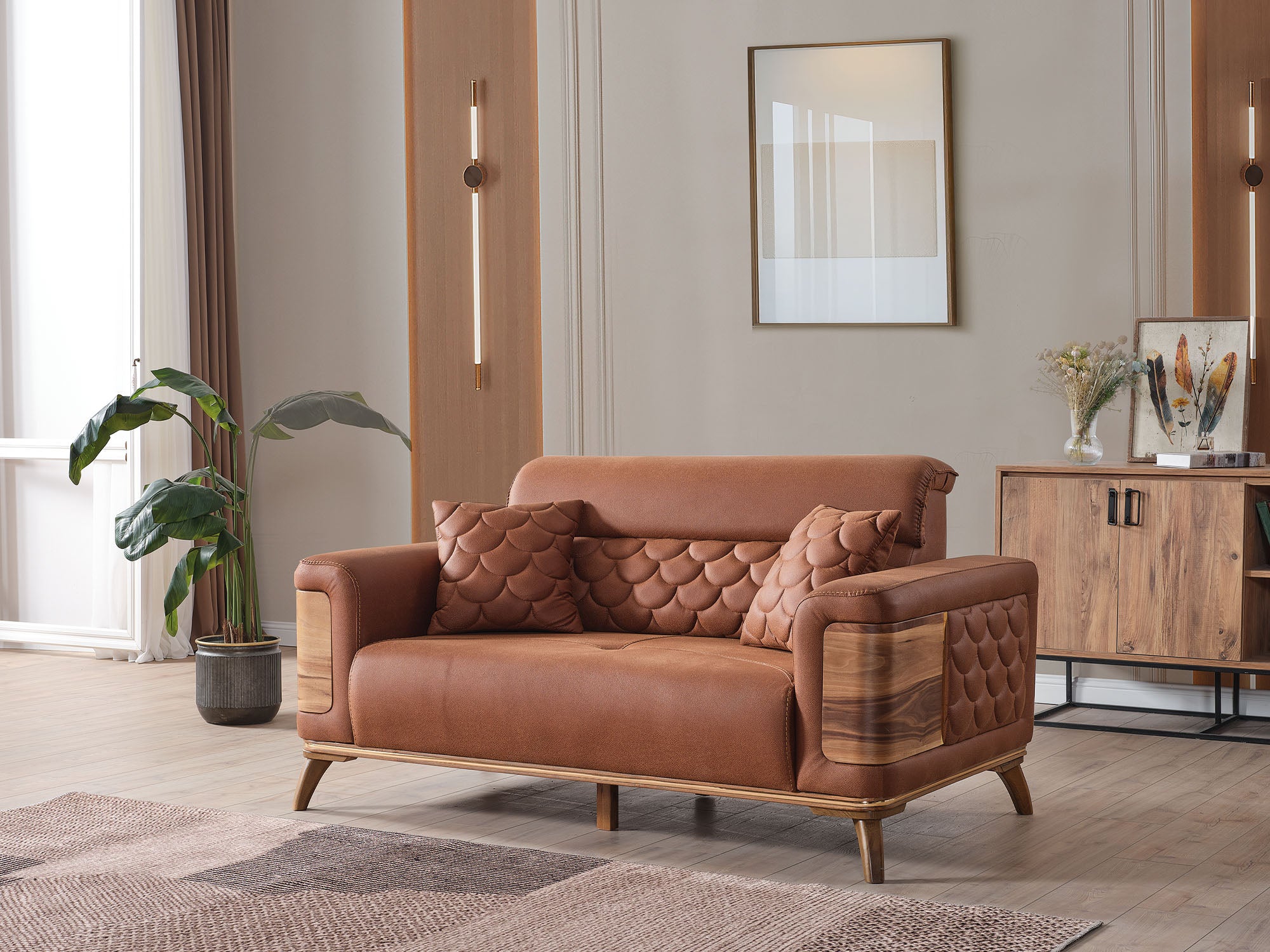 Ruby Convertible Loveseat Brick