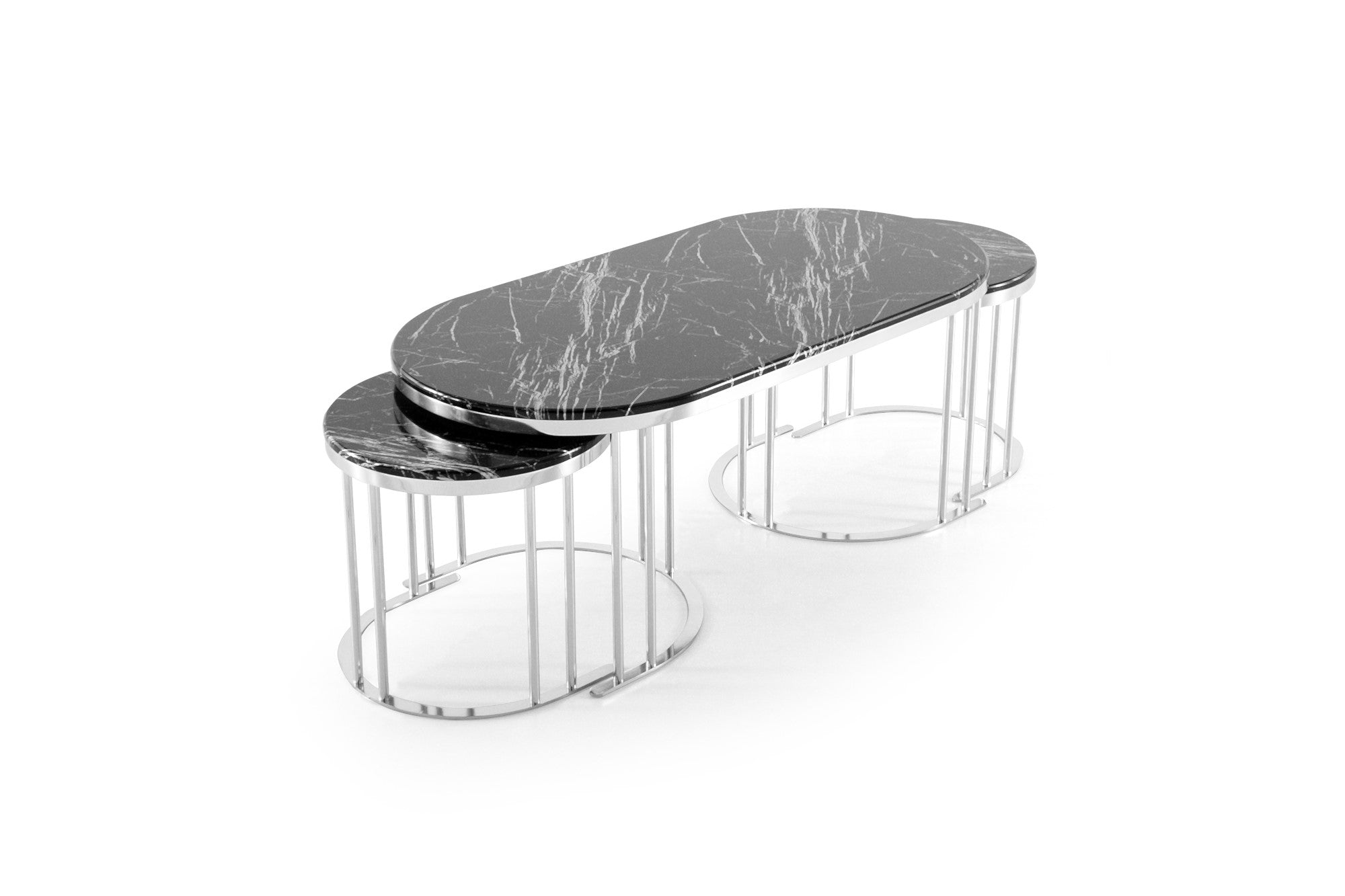 2 In 1 Coffee Table Silver Legs - Black Top