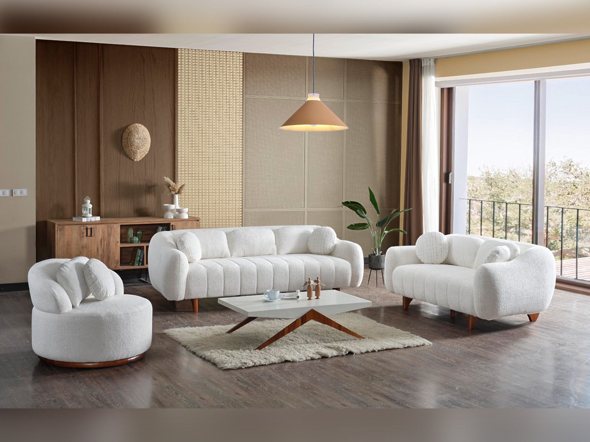 Snowy Stationary Livingroom (2 Sofa & 2 Chair) Cream