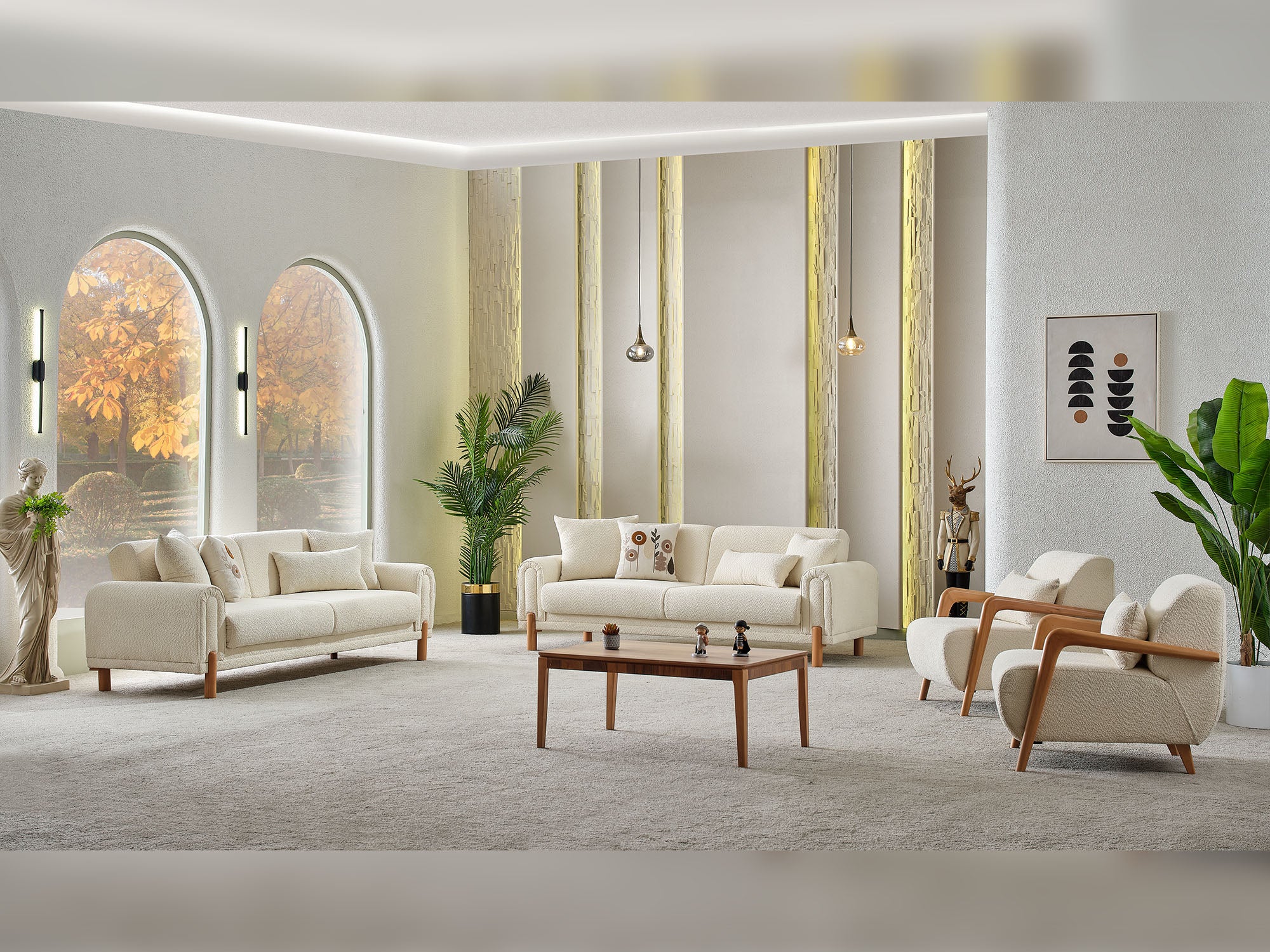 Soho 3-pieces (Sofa & Loveseat & Chair) Livingroom Set Cream