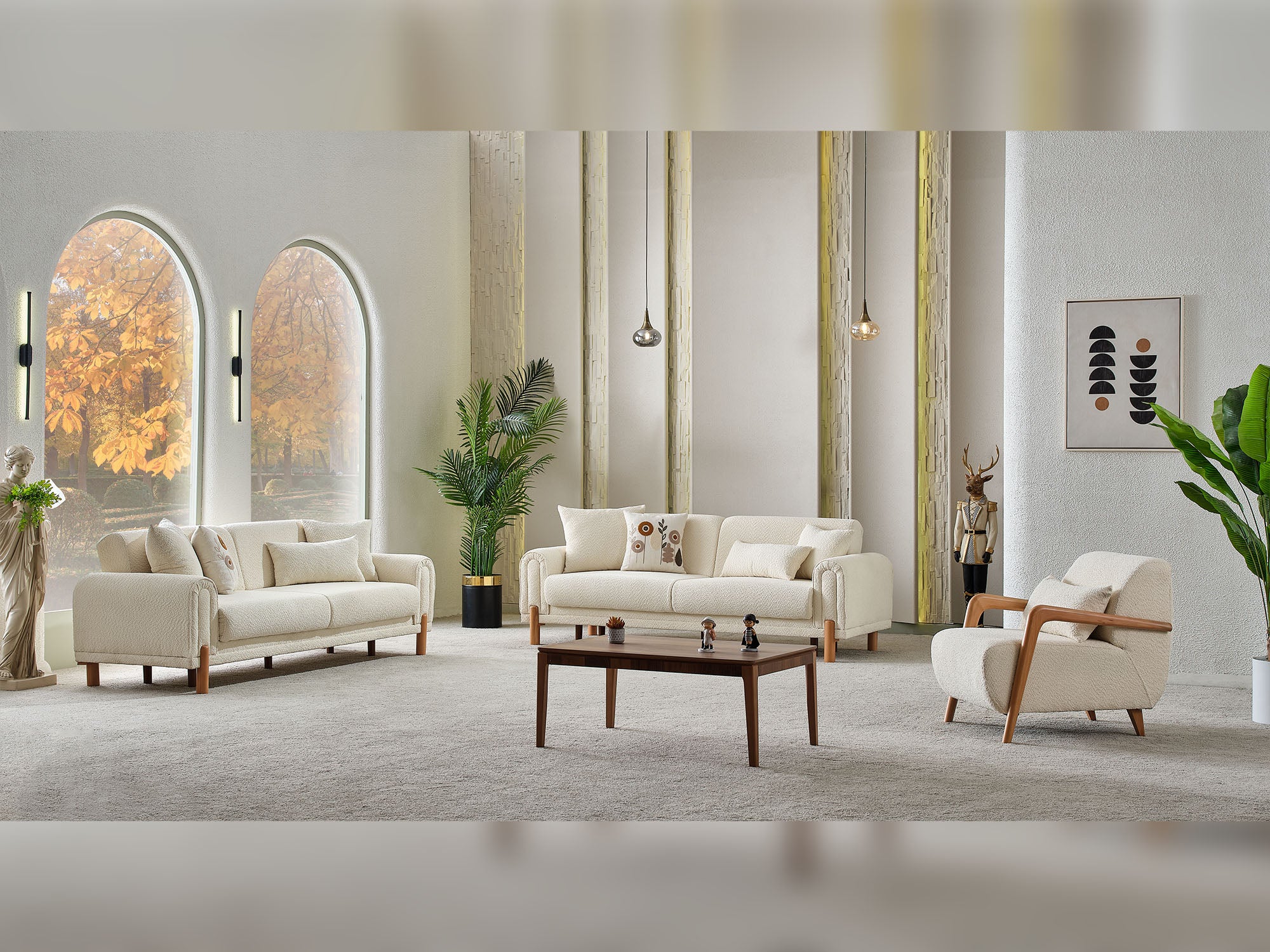 Soho 3-pieces (Sofa & Loveseat & Chair) Livingroom Set Cream