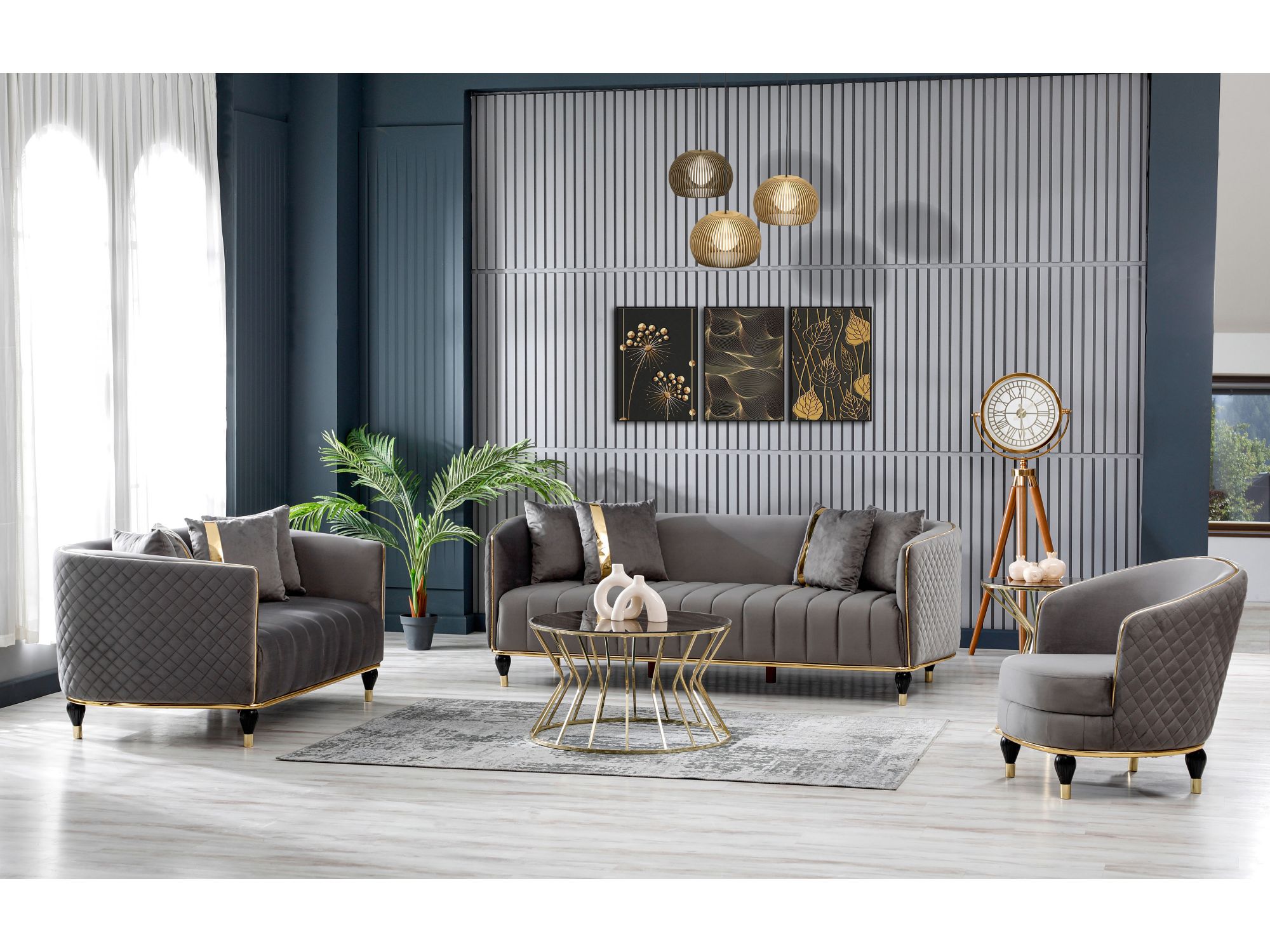 Toronto Stationary Livingroom (2 Sofa & 2 Chair) Grey
