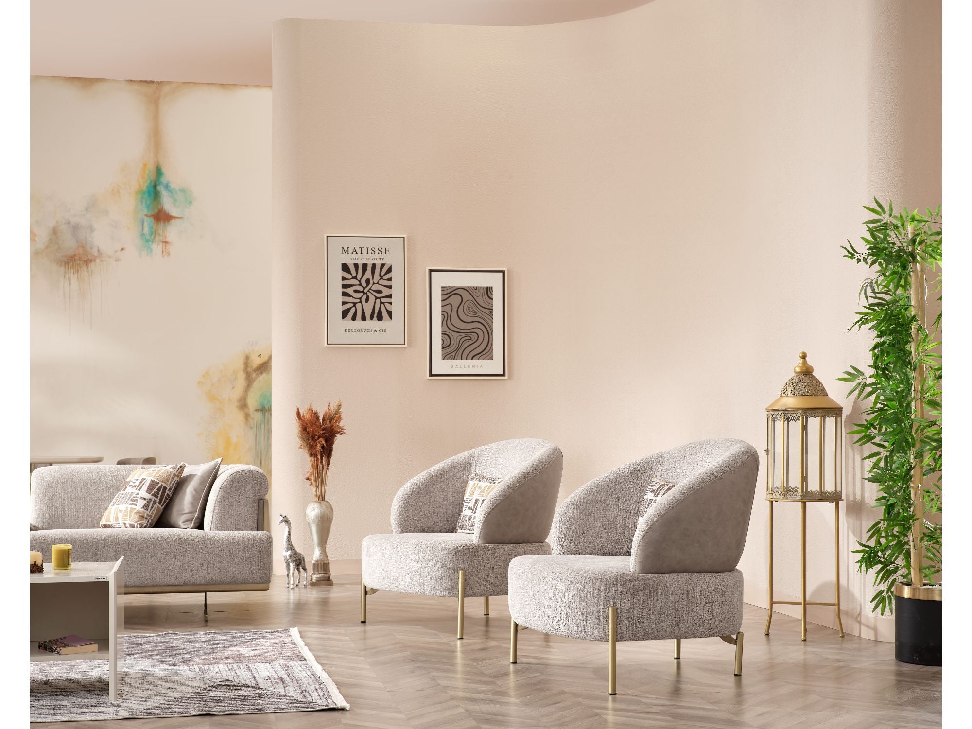 Urla Stationary Livingroom Set (1 Sofa & 1 Module Sofa & 2 Chair) Cream