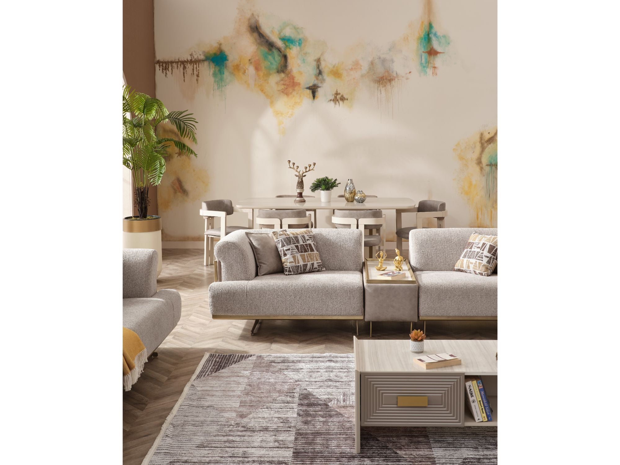 Urla Stationary Livingroom Set (1 Sofa & 1 Module Sofa & 2 Chair) Cream