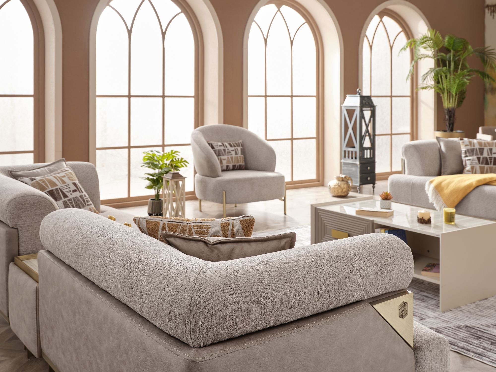 Urla Stationary Livingroom Set (1 Sofa & 1 Module Sofa & 2 Chair) Cream