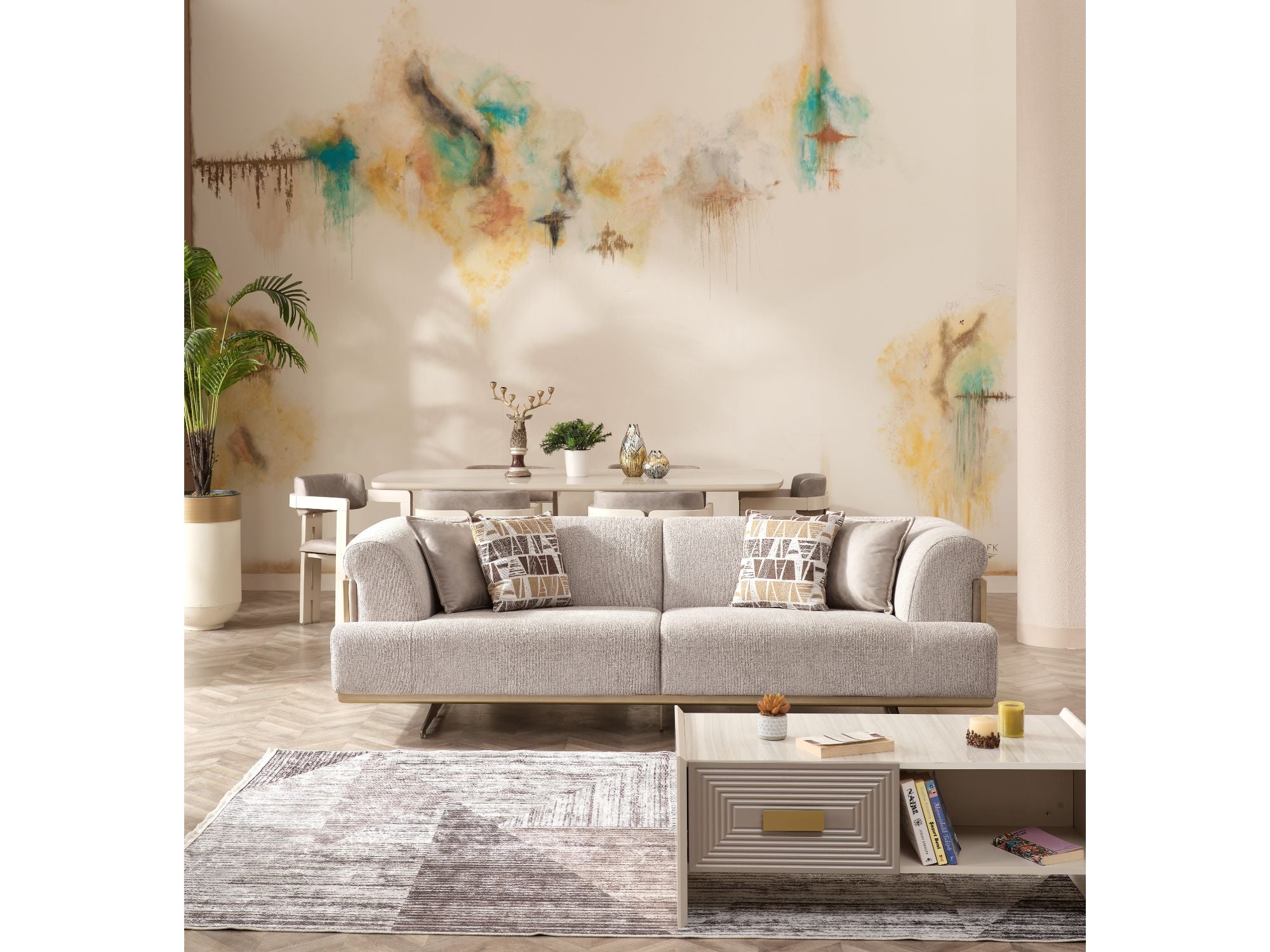 Urla Stationary Livingroom Set (1 Sofa & 1 Module Sofa & 2 Chair) Cream