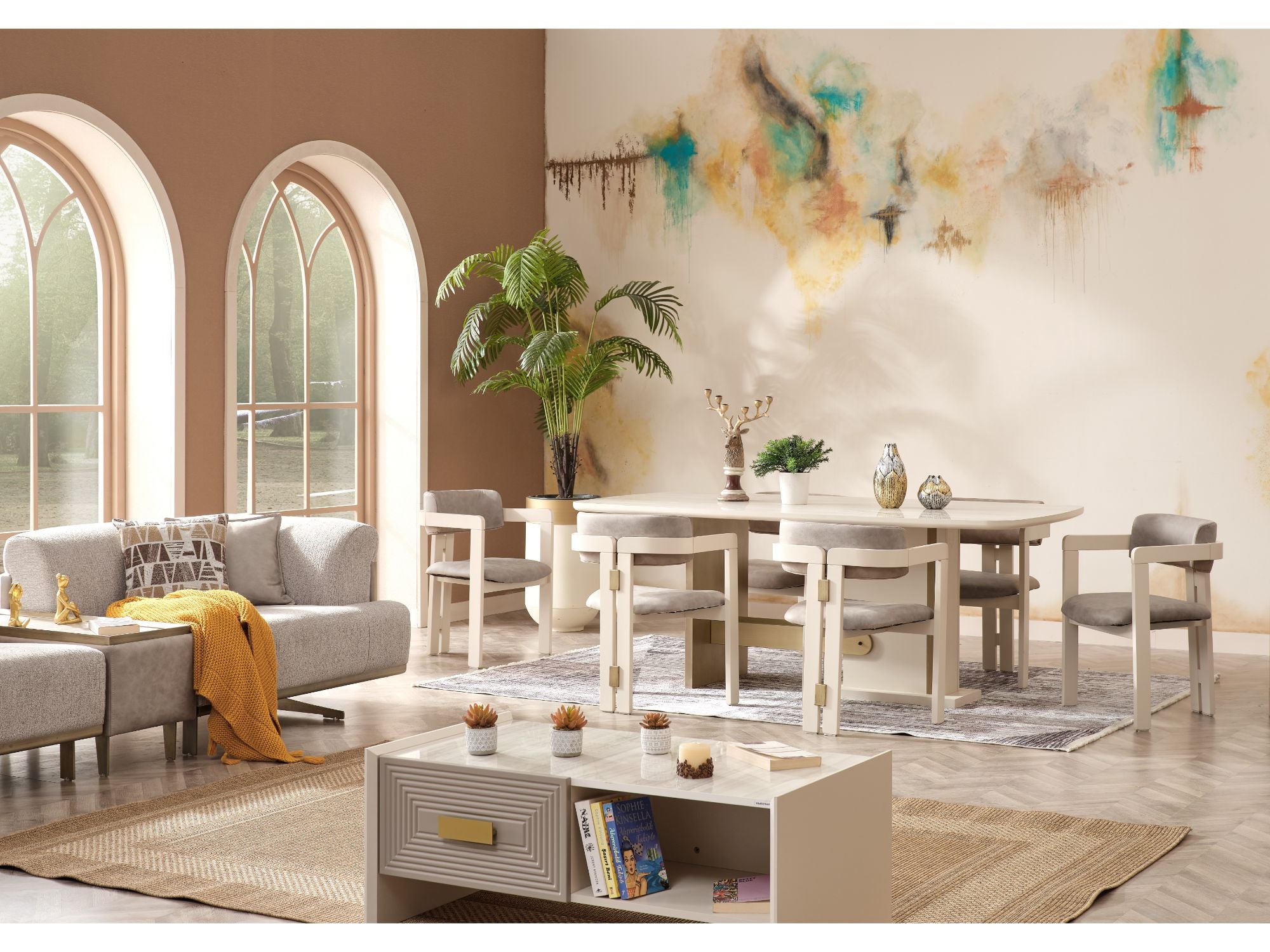 Urla Diningroom (Consol With Mirror & Dining Table & 6 Dining Chair)