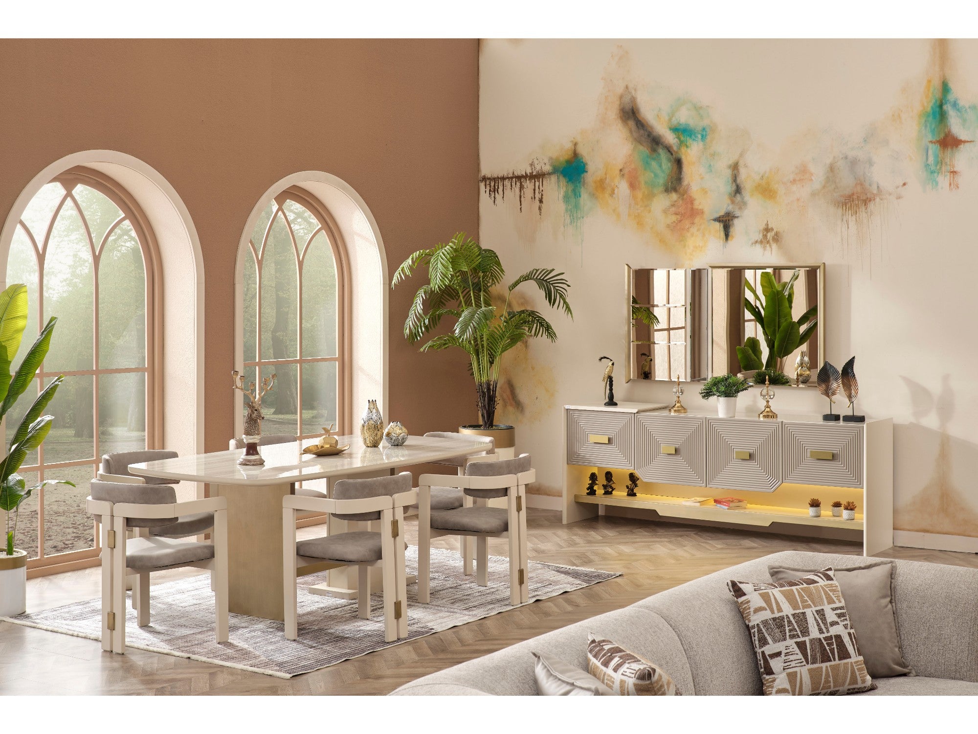 Urla Diningroom (Consol With Mirror & Dining Table & 6 Dining Chair)