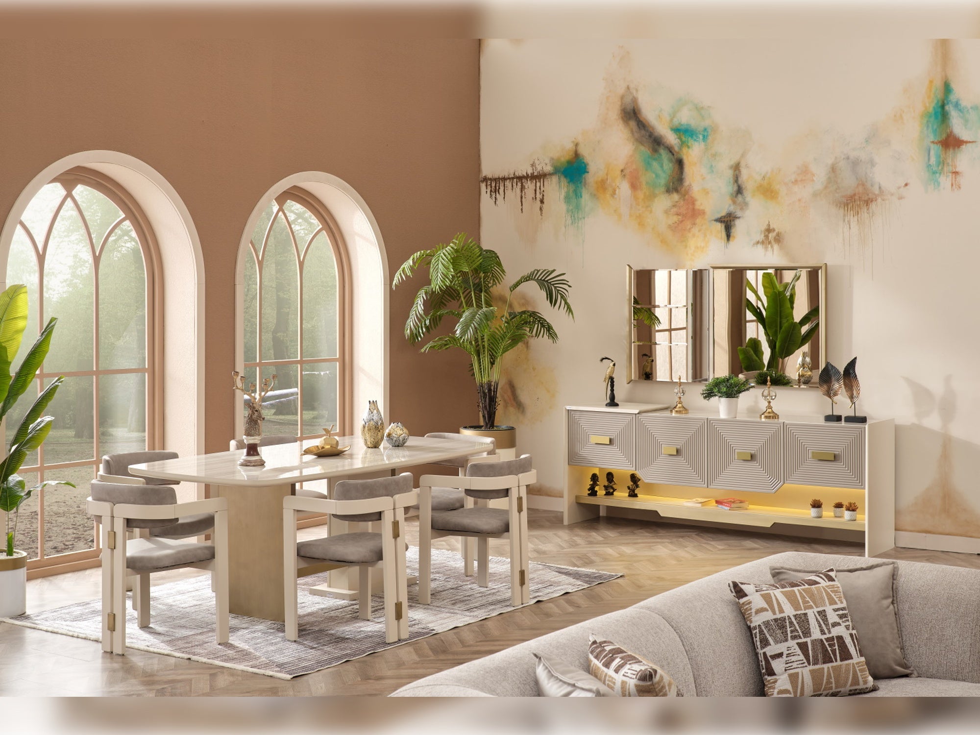 Urla Diningroom (Consol With Mirror & Dining Table & 6 Dining Chair)