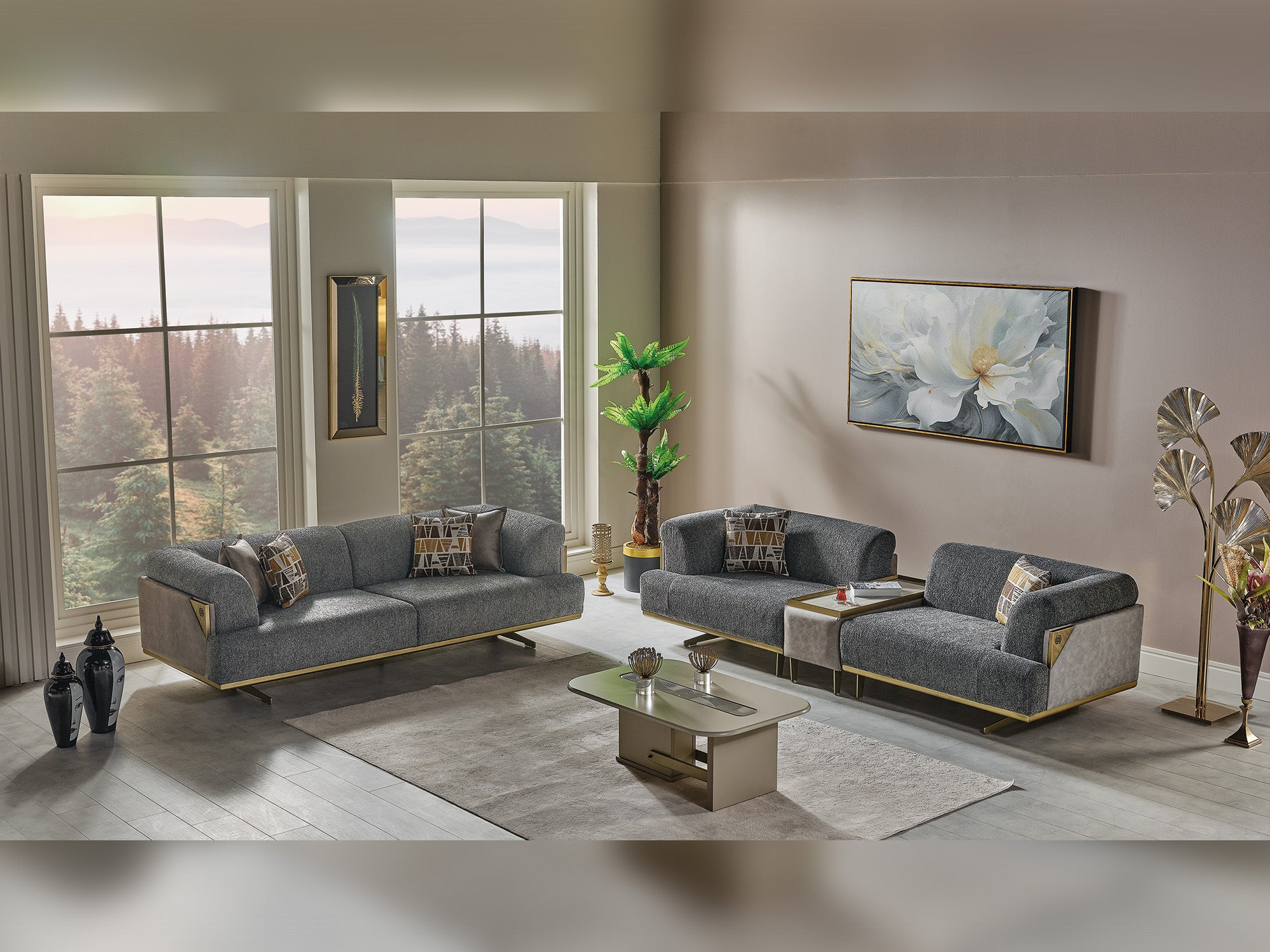 Urla 4-pieces (Sofa & Module Sofa & 2 Chair) Livingroom Set Grey