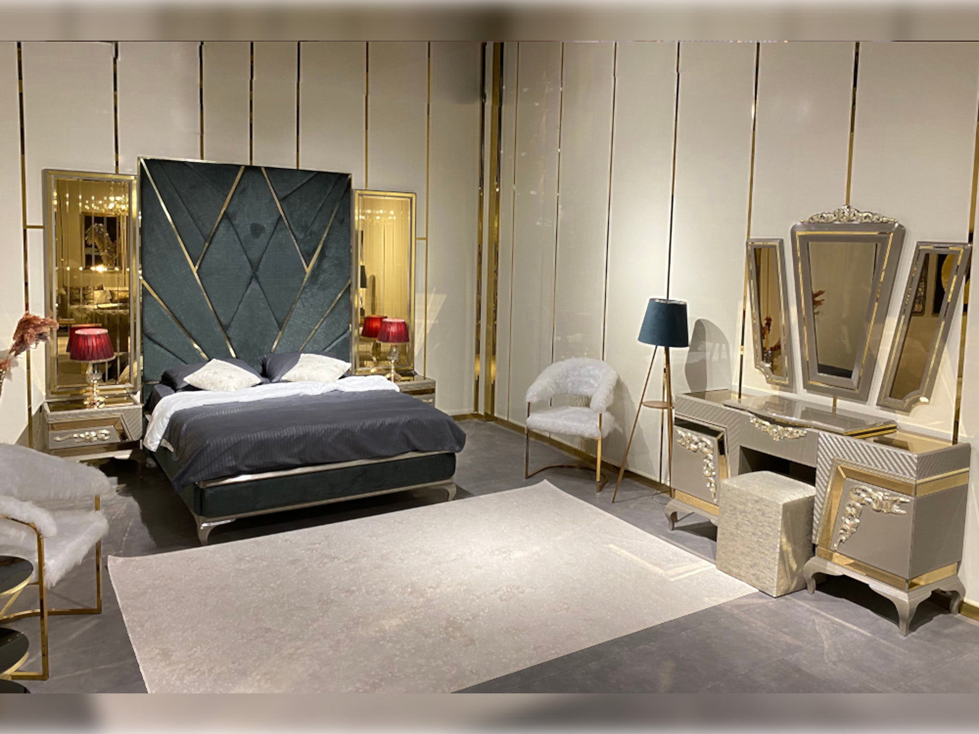 Verona Bedroom (Queen Sotrage Bed With Headboard & Dresser With Mirror & 2 Nightstand With Back Panel)