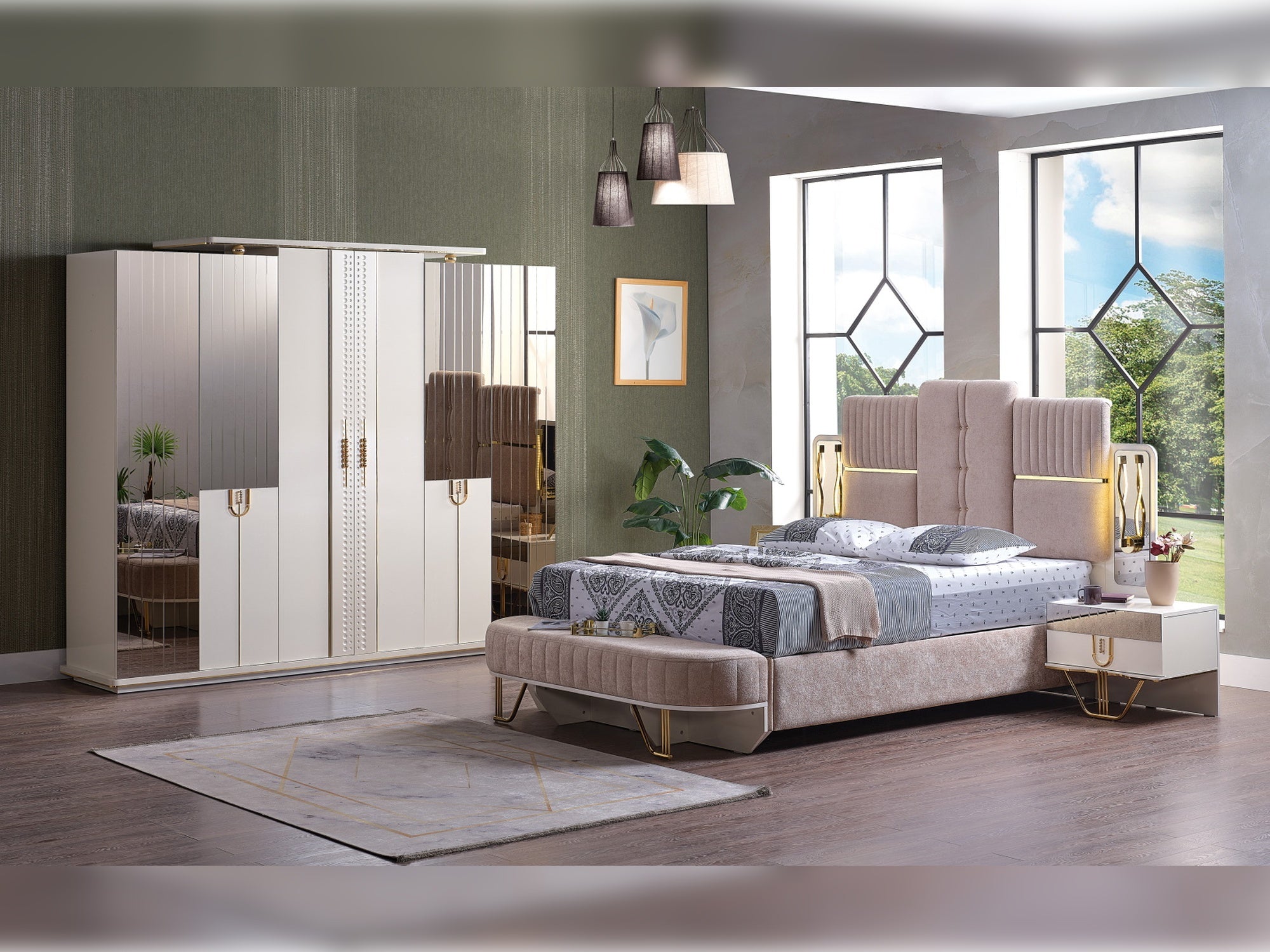 Valence Bedroom (Queen Storage Bed With Headboard & Dresser With Mirror & 2 Nightstand )
