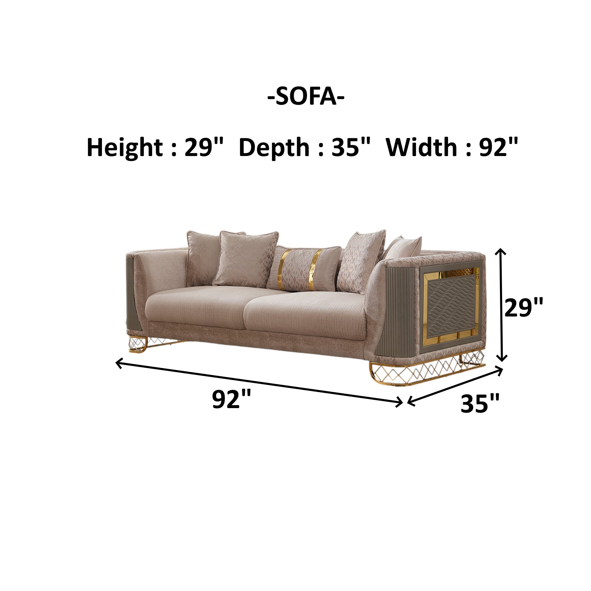 Valentino Stationary Livingroom (2 Sofa & 2 Chair) Beige