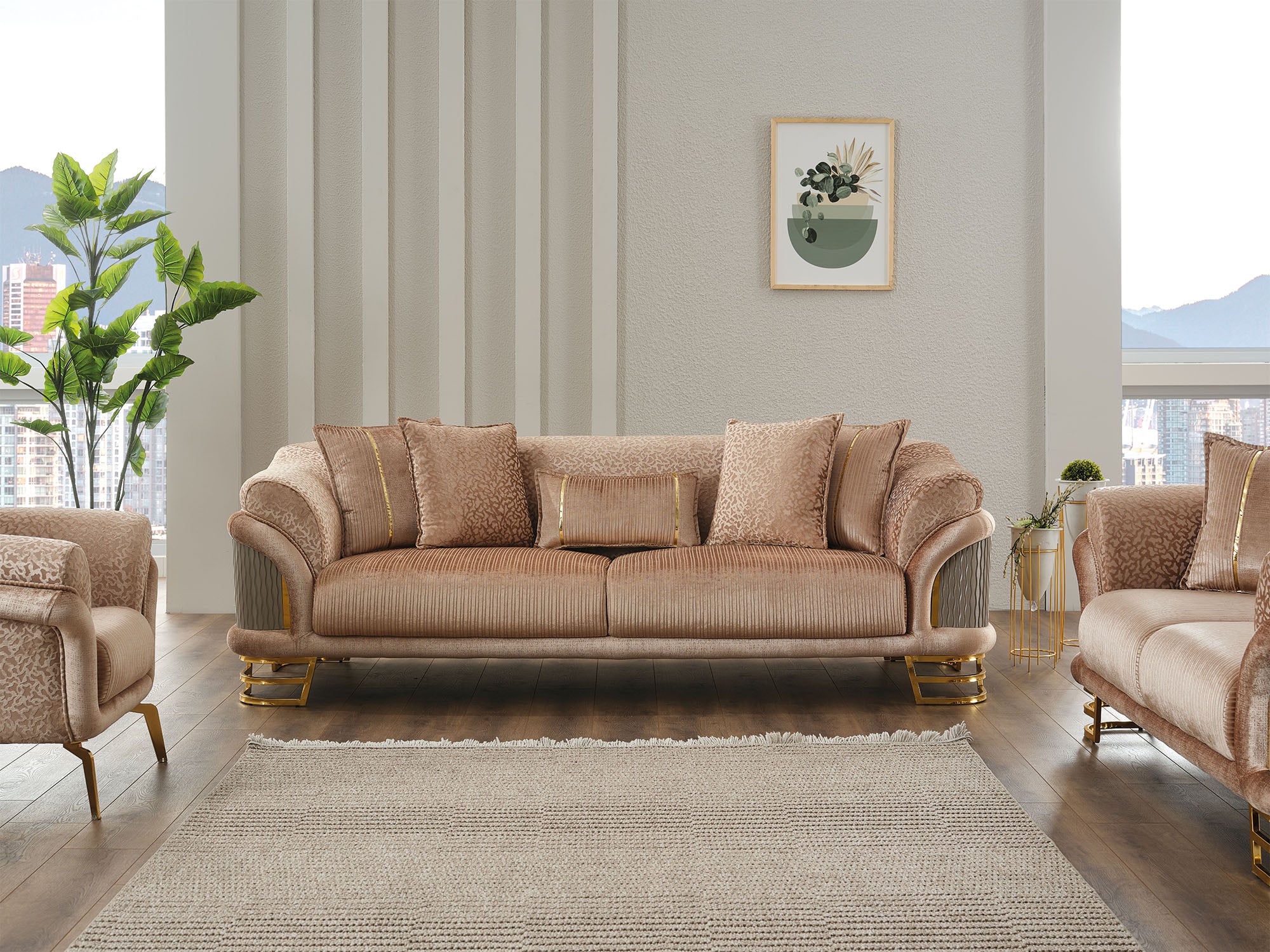 Versace 3-pieces (Sofa & Loveseat & Chair) Livingroom Set Beige