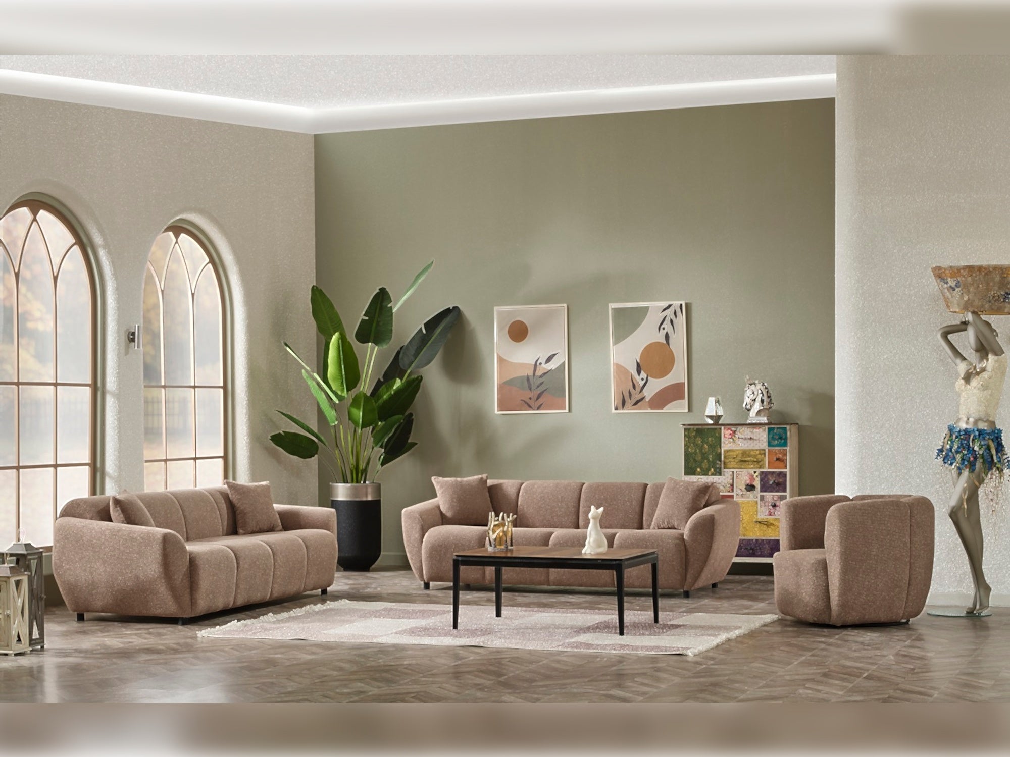 Vizyon Stationary Livingroom Set (2 Sofa & 2 Chair) Brown