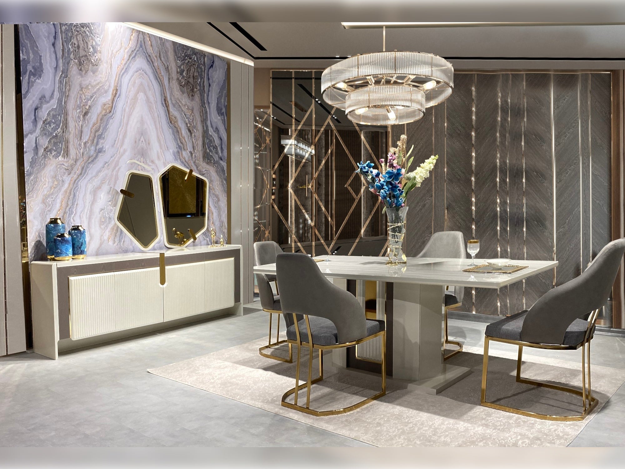 Zurich Diningroom Set (Table & 6 Chair & Console With Mirror)