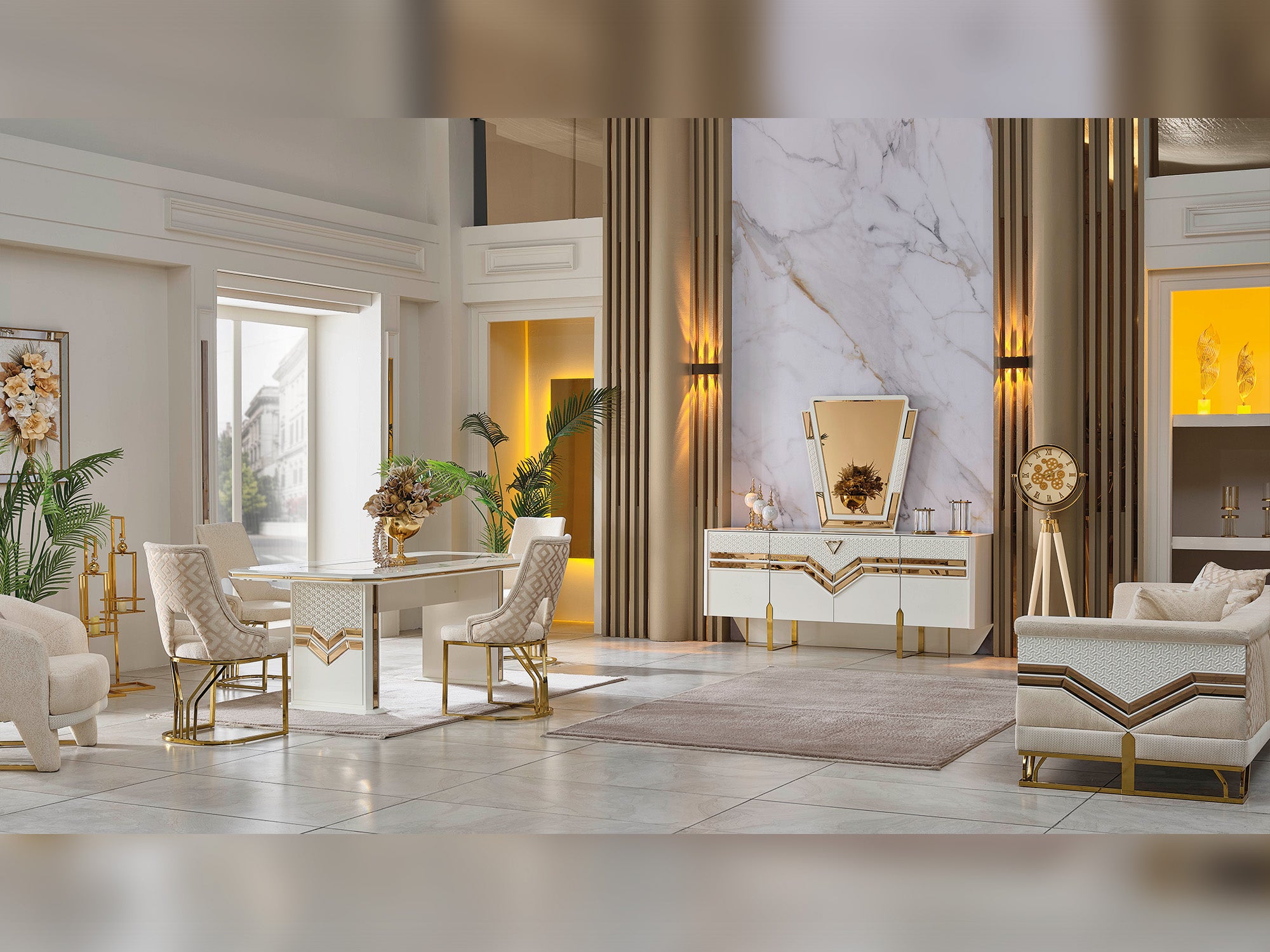 Zen Diningroom (Consol With Mirror & Dining Table & 6 Dining Chair)