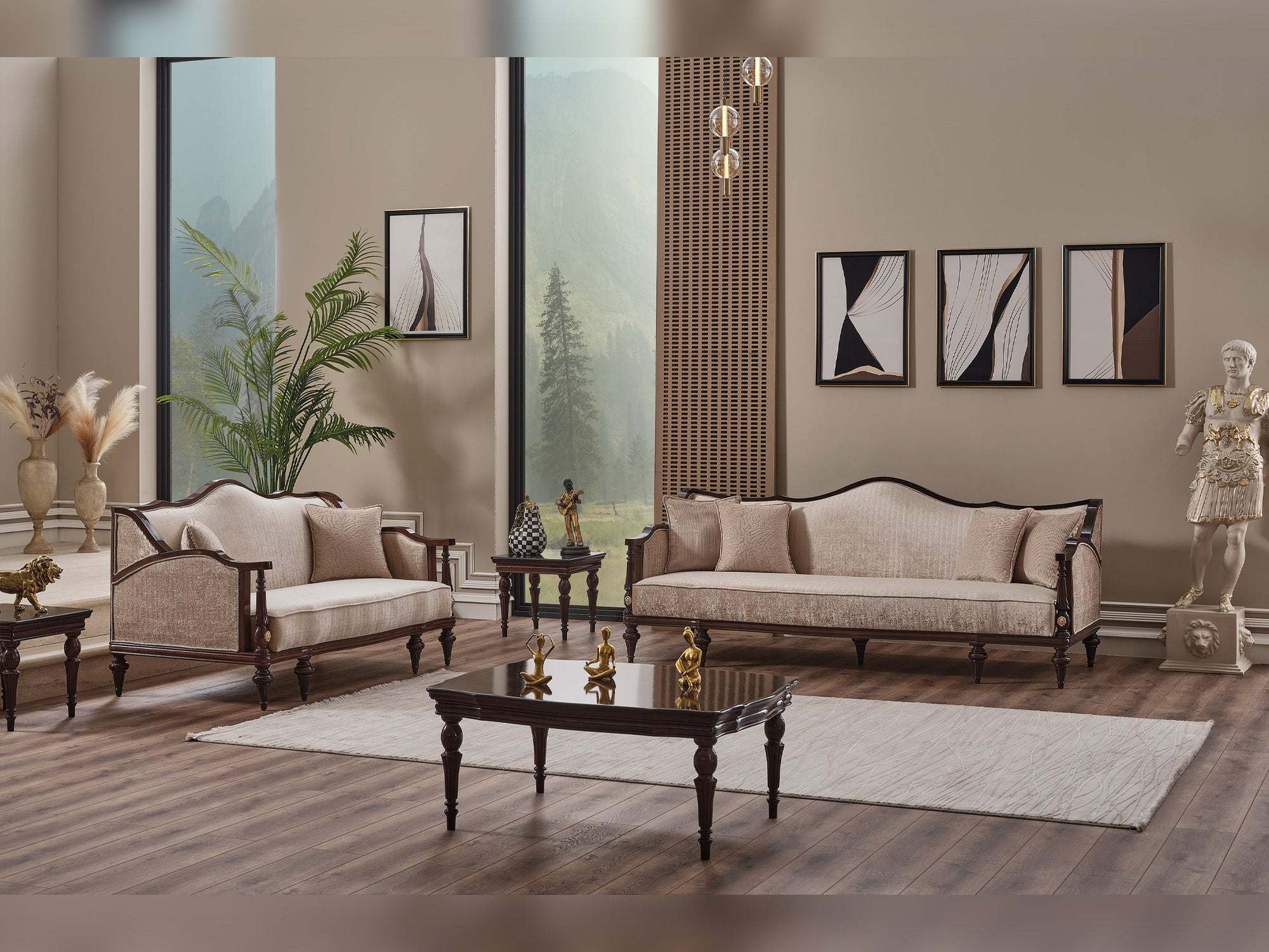 Zumrut Lux 3-pieces (Sofa & Loveseat & Chair) Livingroom Set Beige
