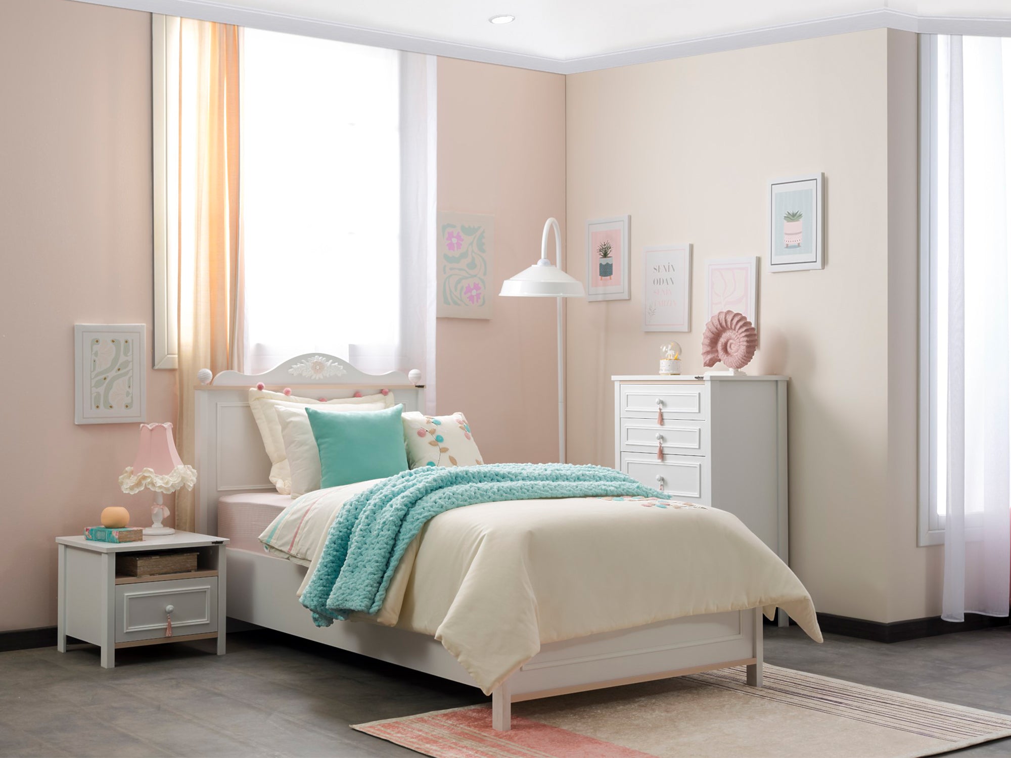 Alya Kids Room Set (Twin Bed & Study Desk & Nightstand)