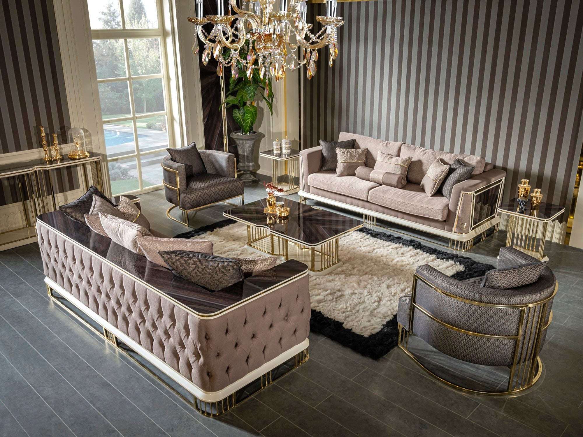 Bugatti Stationary Livingroom Set (1 Chester Sofa & 1 Sofa & 2 Chair)