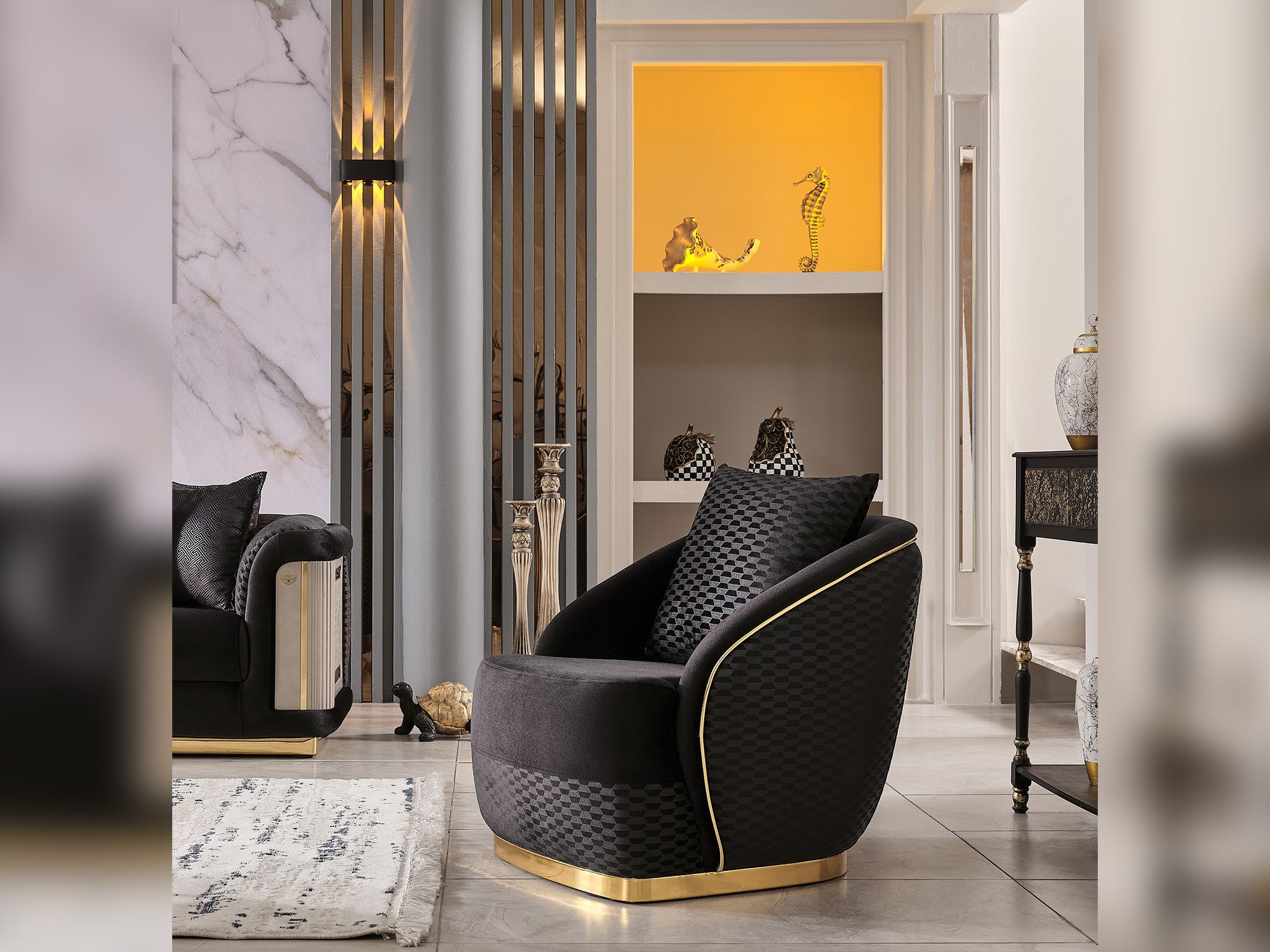 Elegance Stationary Livingroom (2 Sofa & 2 Chair) Black
